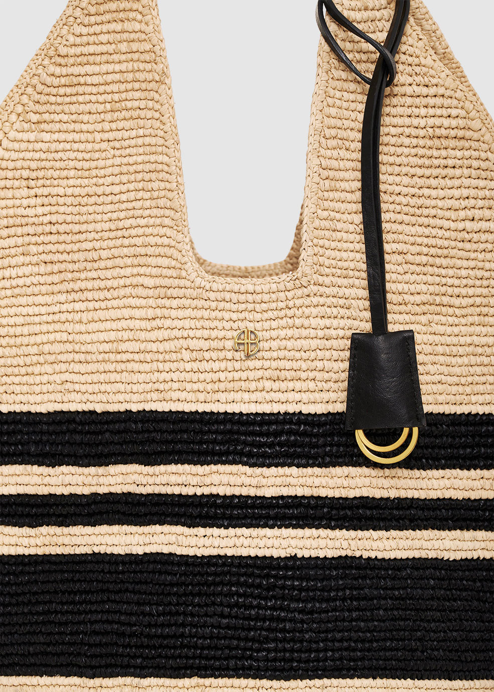 Anine Bing Leah Logo Hobo Raphia Bag - Striped