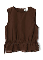 Side angle, choc panel blouse with relaxed drape