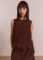 Damson Madder Ailani panel blouse in choc, sheer double-layer with relaxed fit