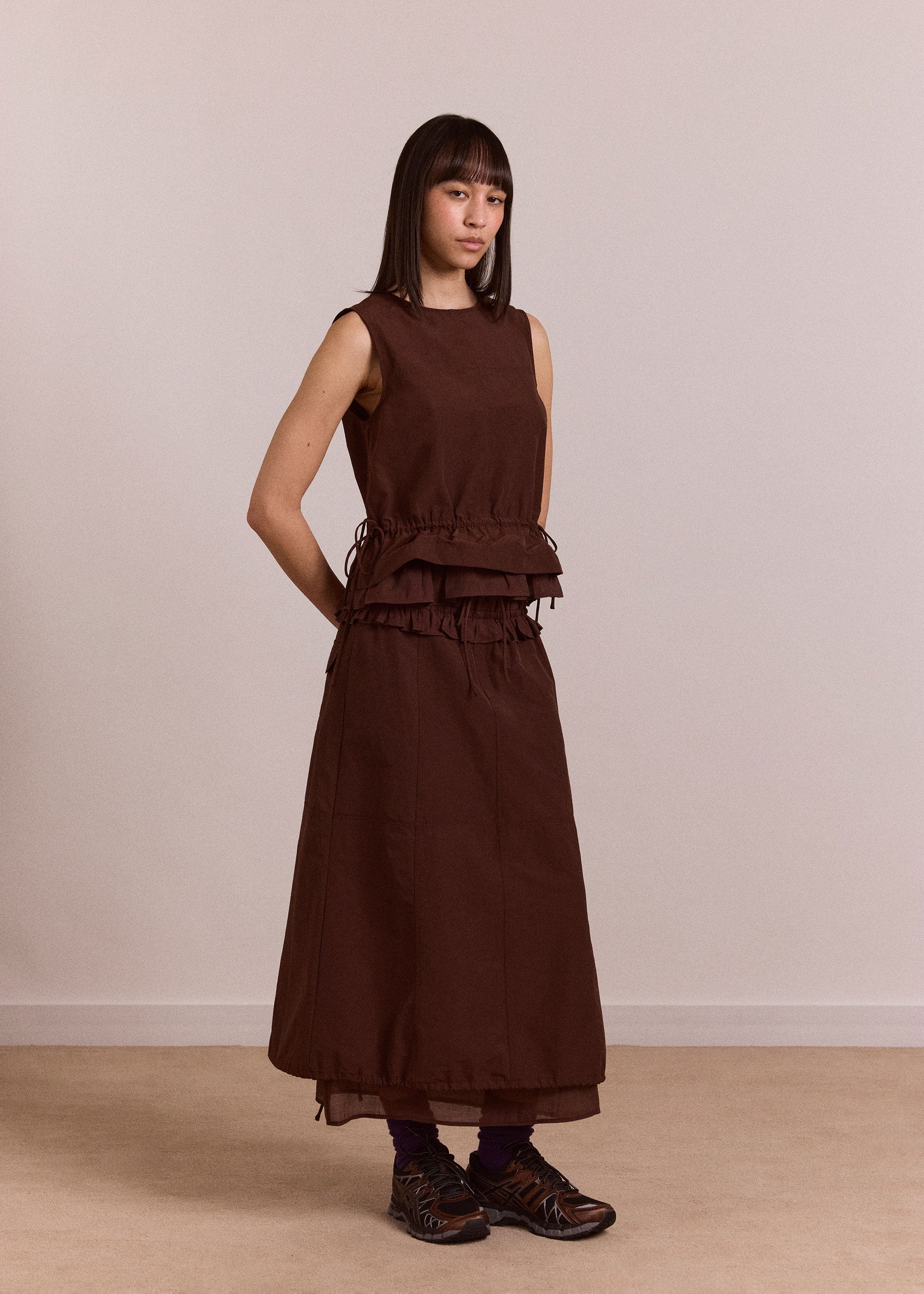 Damson Madder Amber Double Layer Midi Skirt - Choc