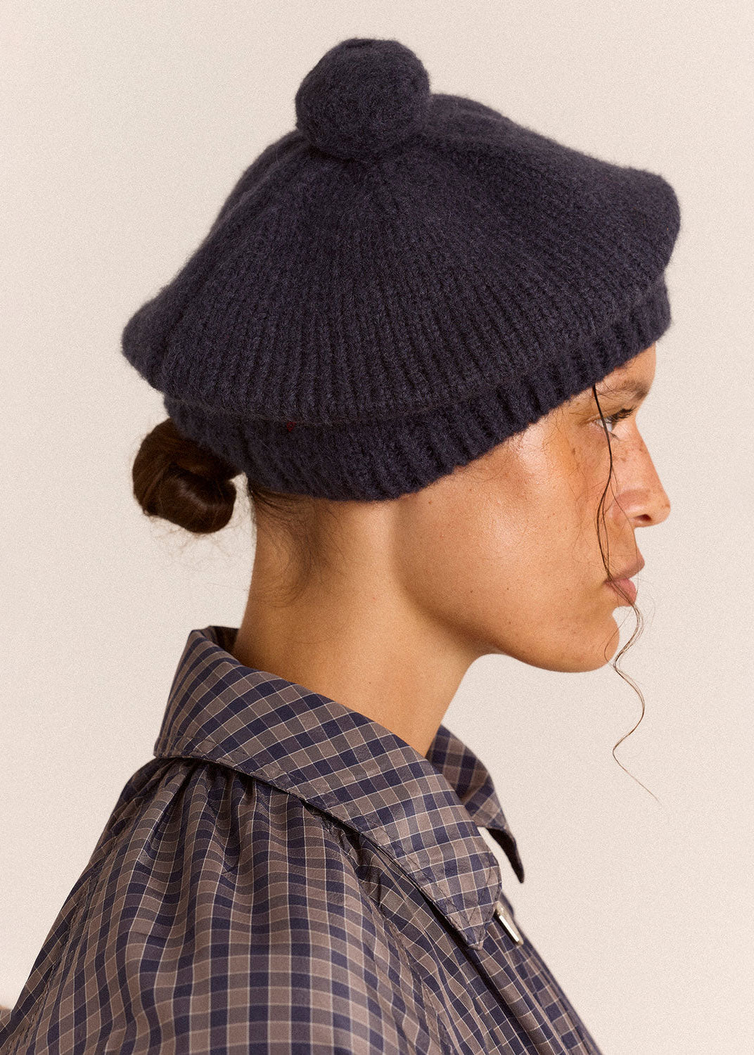 Damson Madder Knitted Pom Pom Beret - Navy