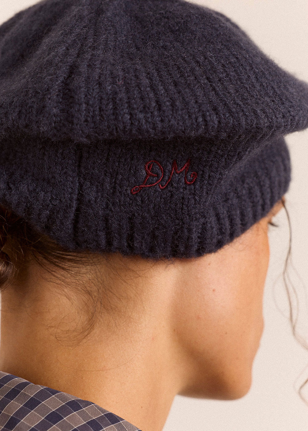 Damson Madder Knitted Pom Pom Beret - Navy