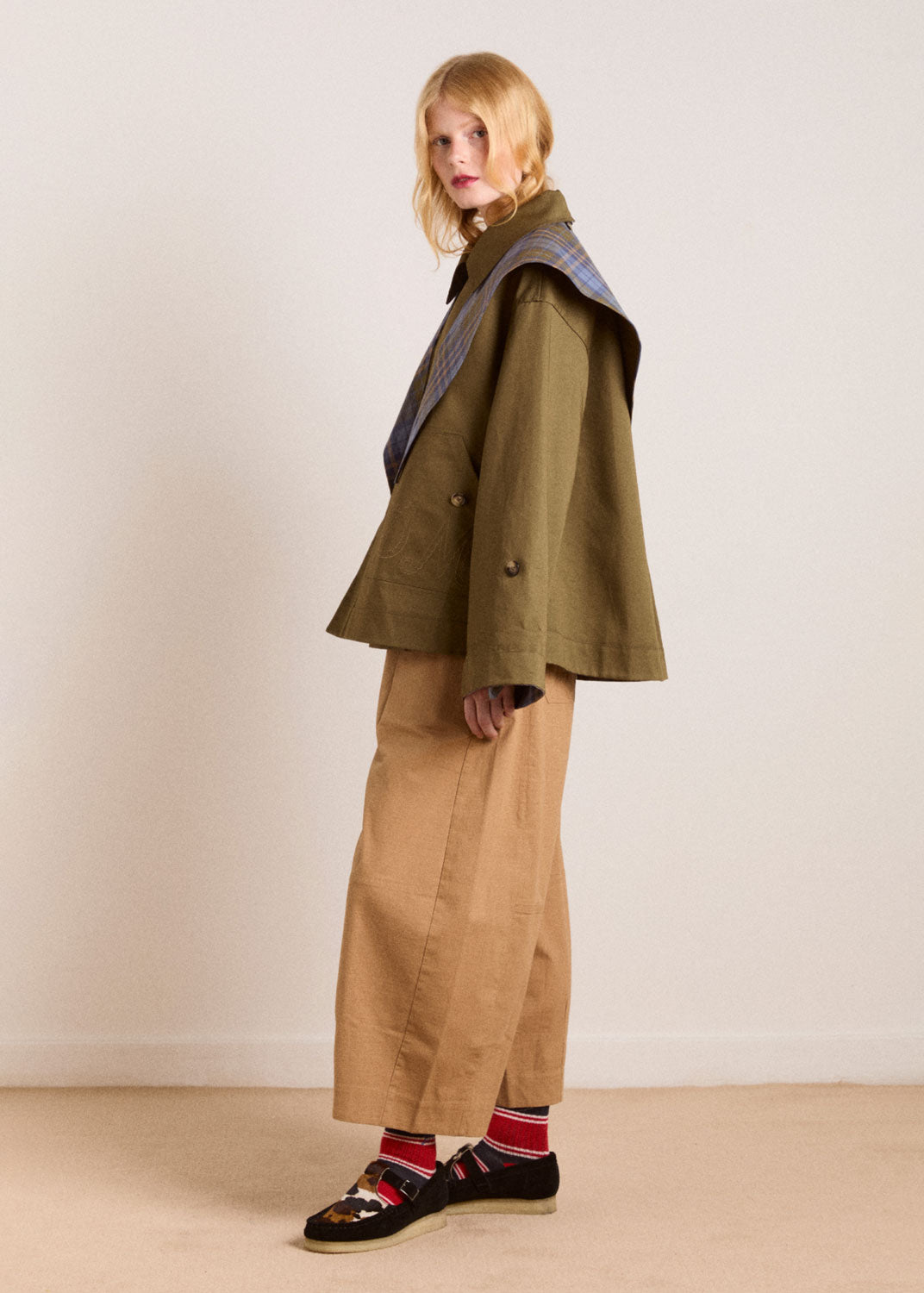 Damson Madder Reversible Jerry Crop Trench Coat - Olive