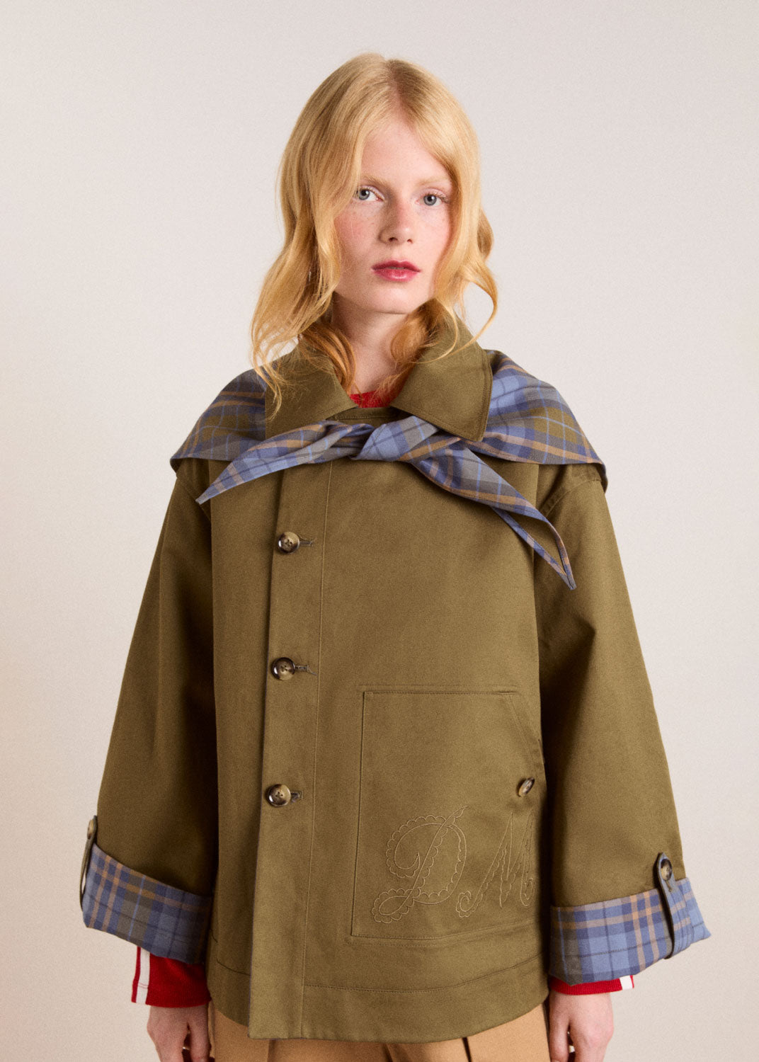 Damson Madder Reversible Jerry Crop Trench Coat - Olive