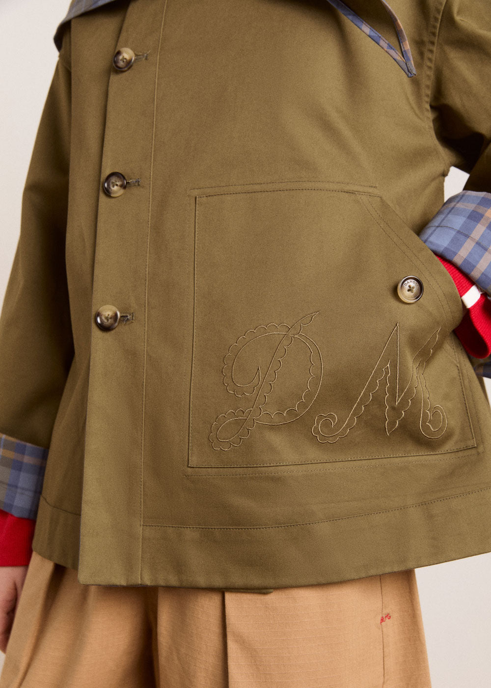 Damson Madder Reversible Jerry Crop Trench Coat - Olive
