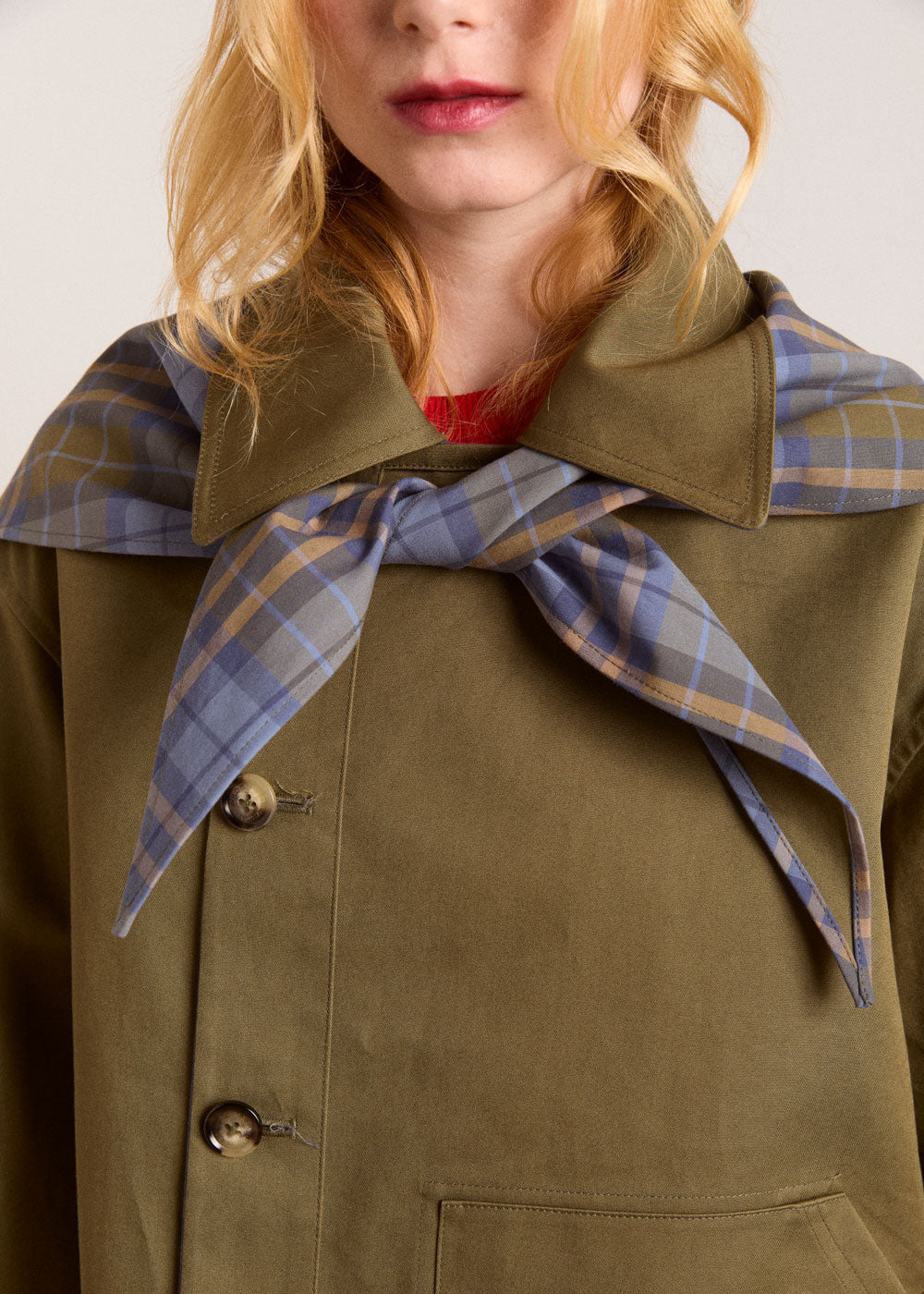 Damson Madder Reversible Jerry Crop Trench Coat - Olive