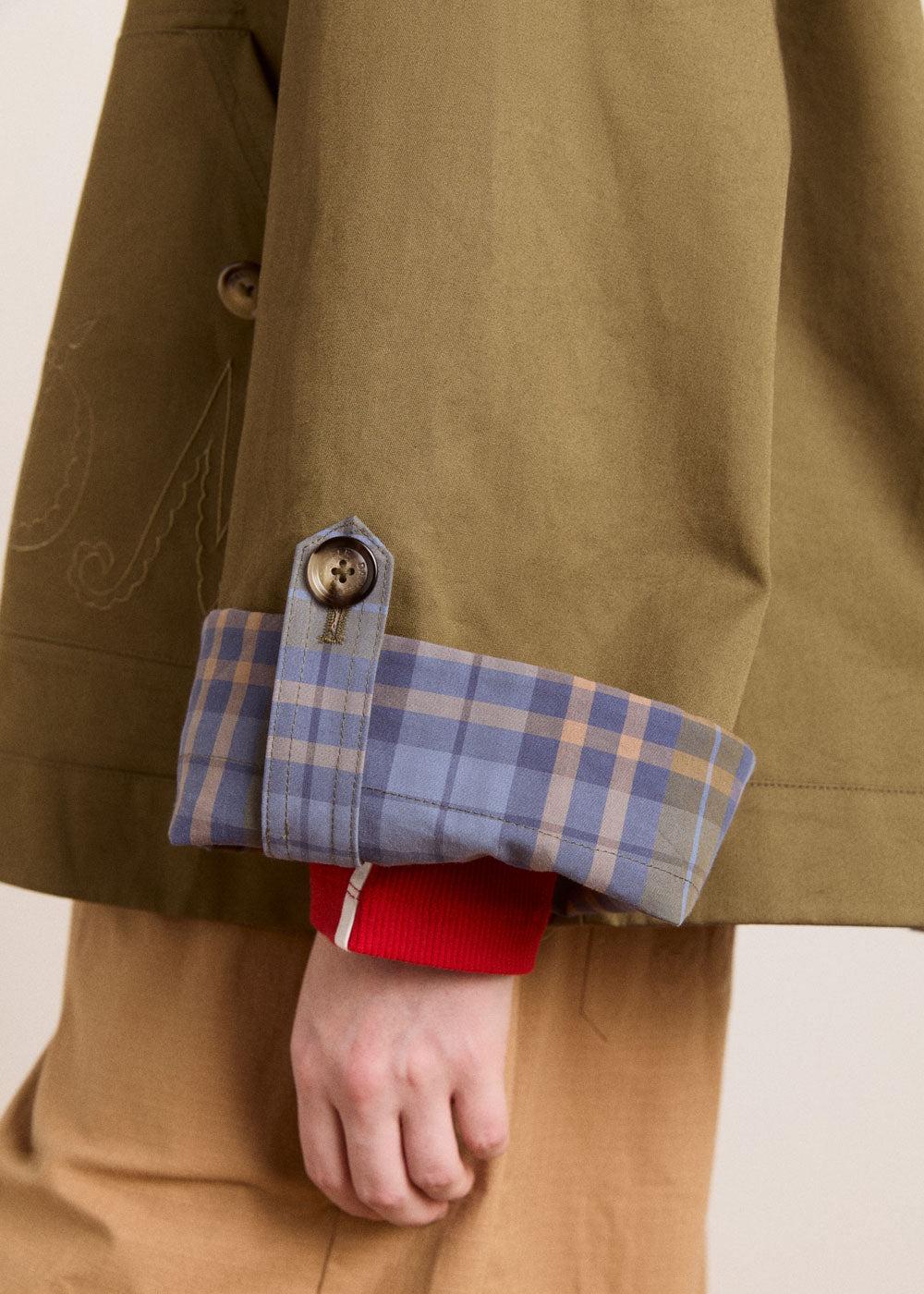 Damson Madder Reversible Jerry Crop Trench Coat - Olive