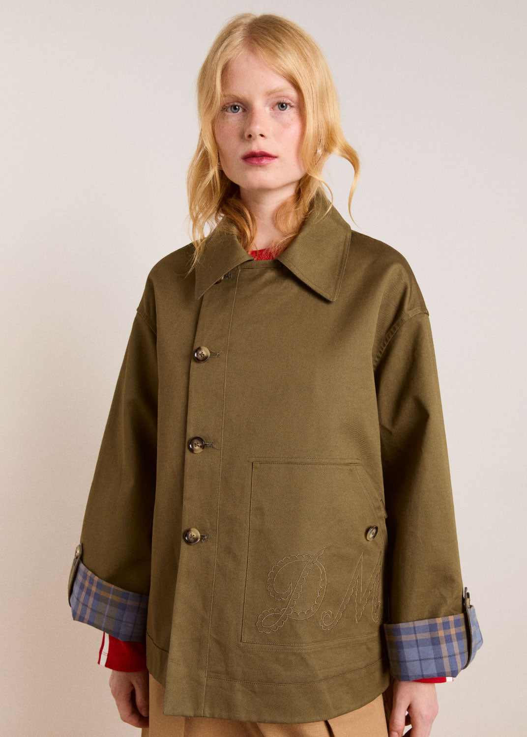 Damson Madder Reversible Jerry Crop Trench Coat - Olive