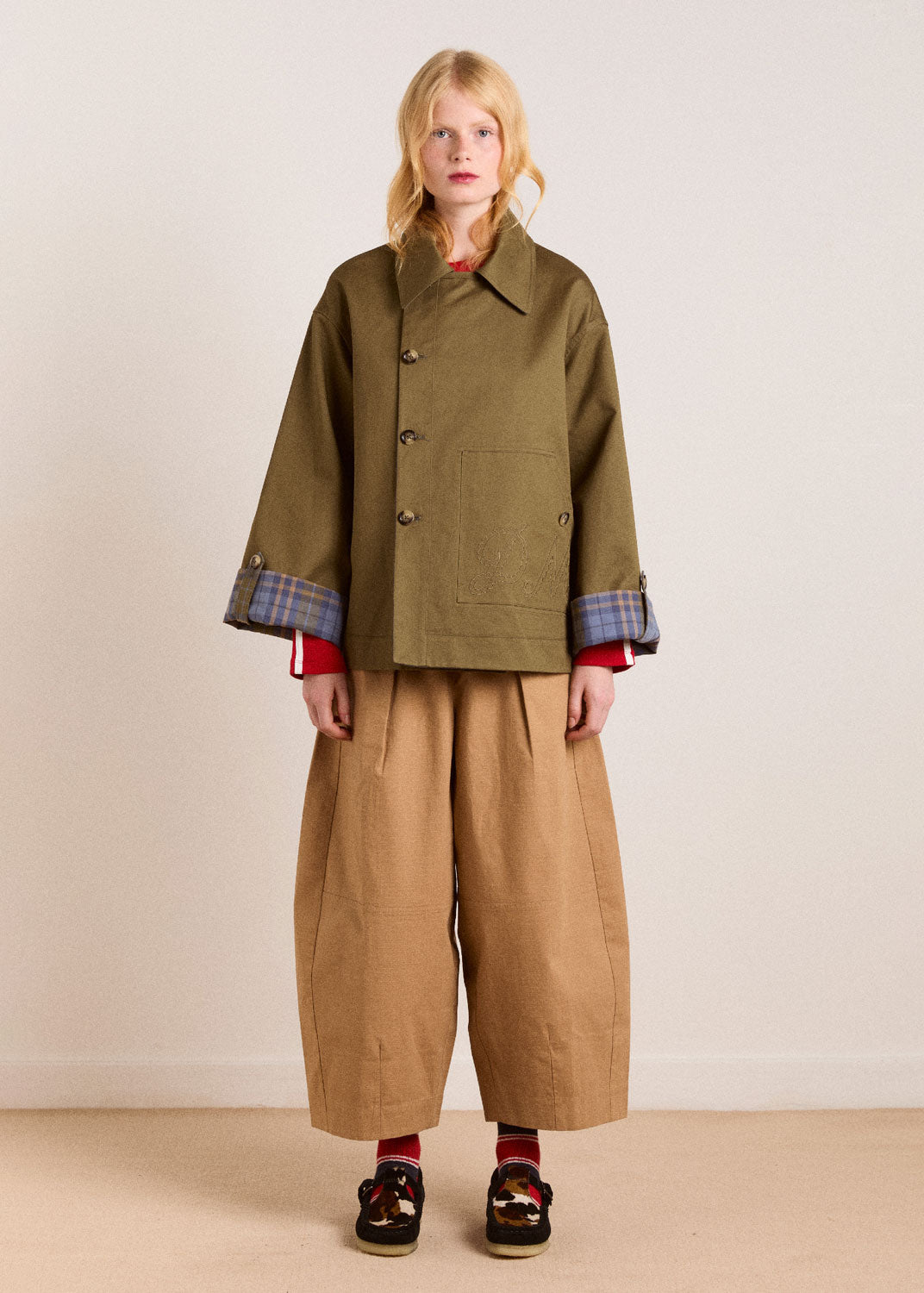 Damson Madder Reversible Jerry Crop Trench Coat - Olive
