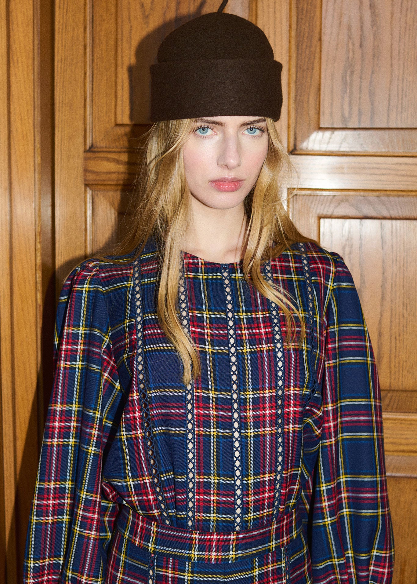 The Tiny Big Sister Check Puff Sleeves Blouse