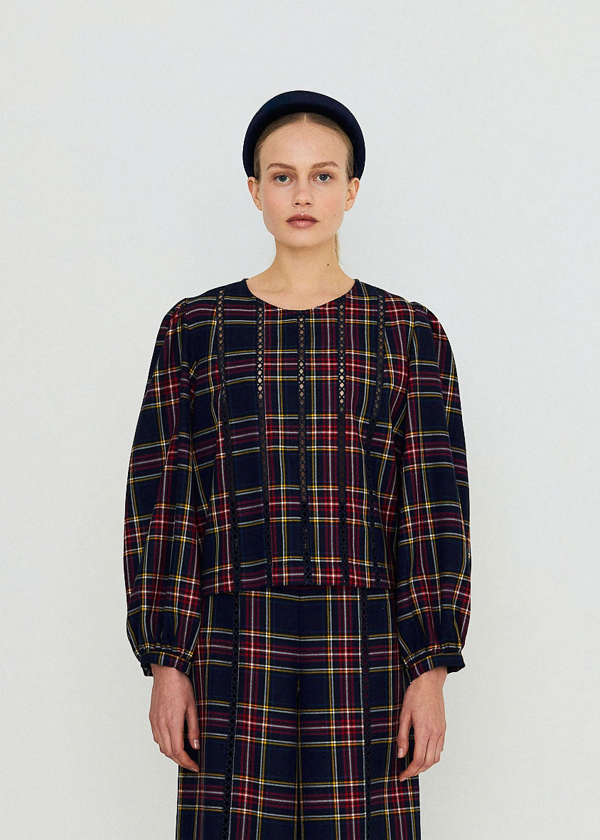 The Tiny Big Sister Check Puff Sleeves Blouse
