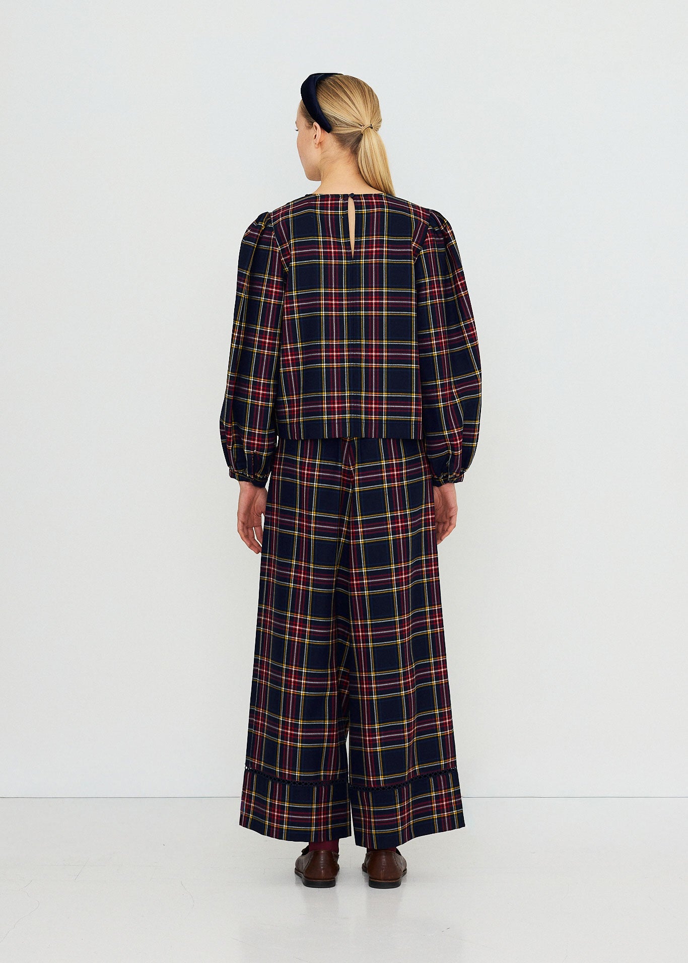The Tiny Big Sister Check Puff Sleeves Blouse