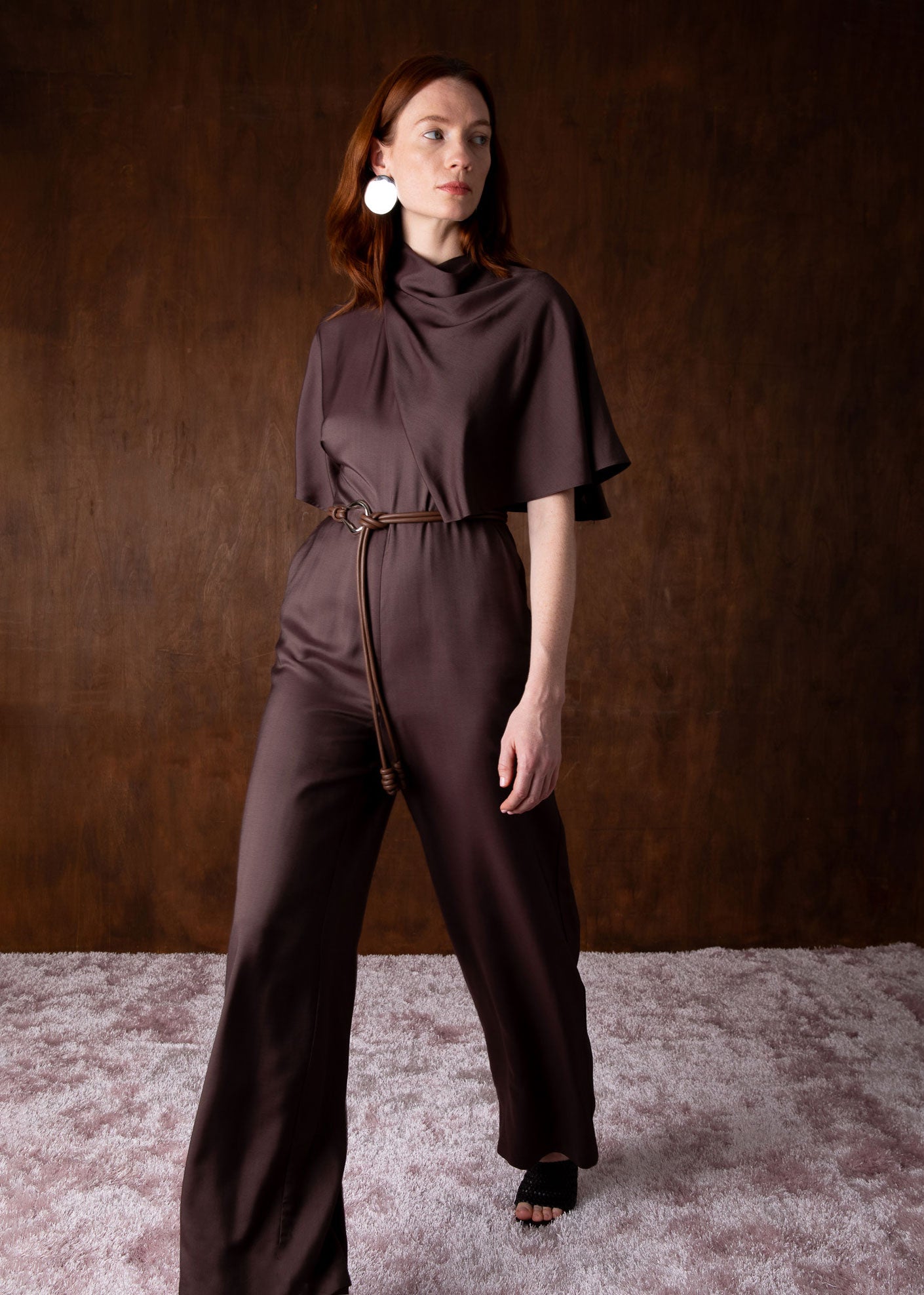 VI.VE.RE Reinah Cape Sleeve Silk Blend Jumpsuit