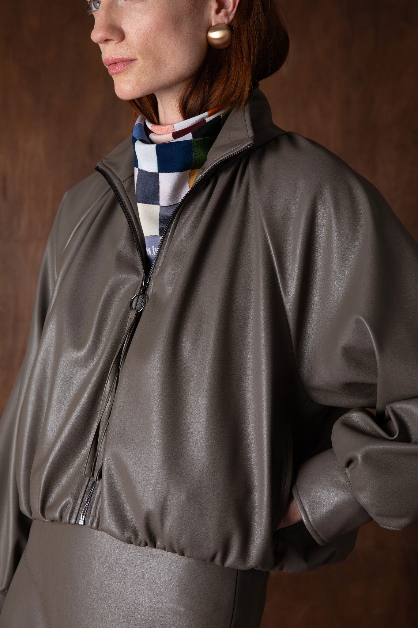 VI.VE.RE Salomi Faux Leather Bomber Jacket - Taupe