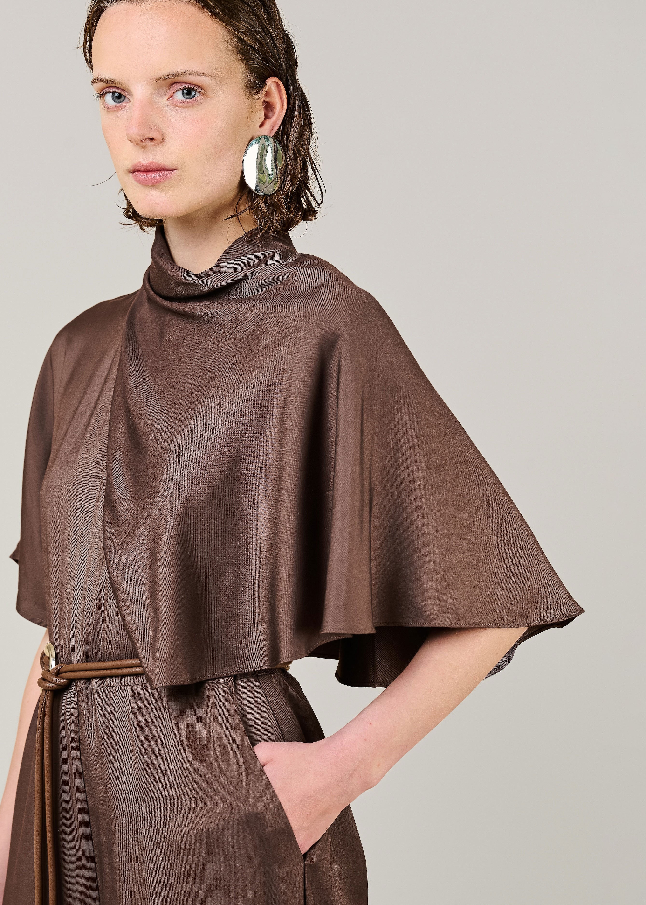 VI.VE.RE Reinah Cape Sleeve Silk Blend Jumpsuit
