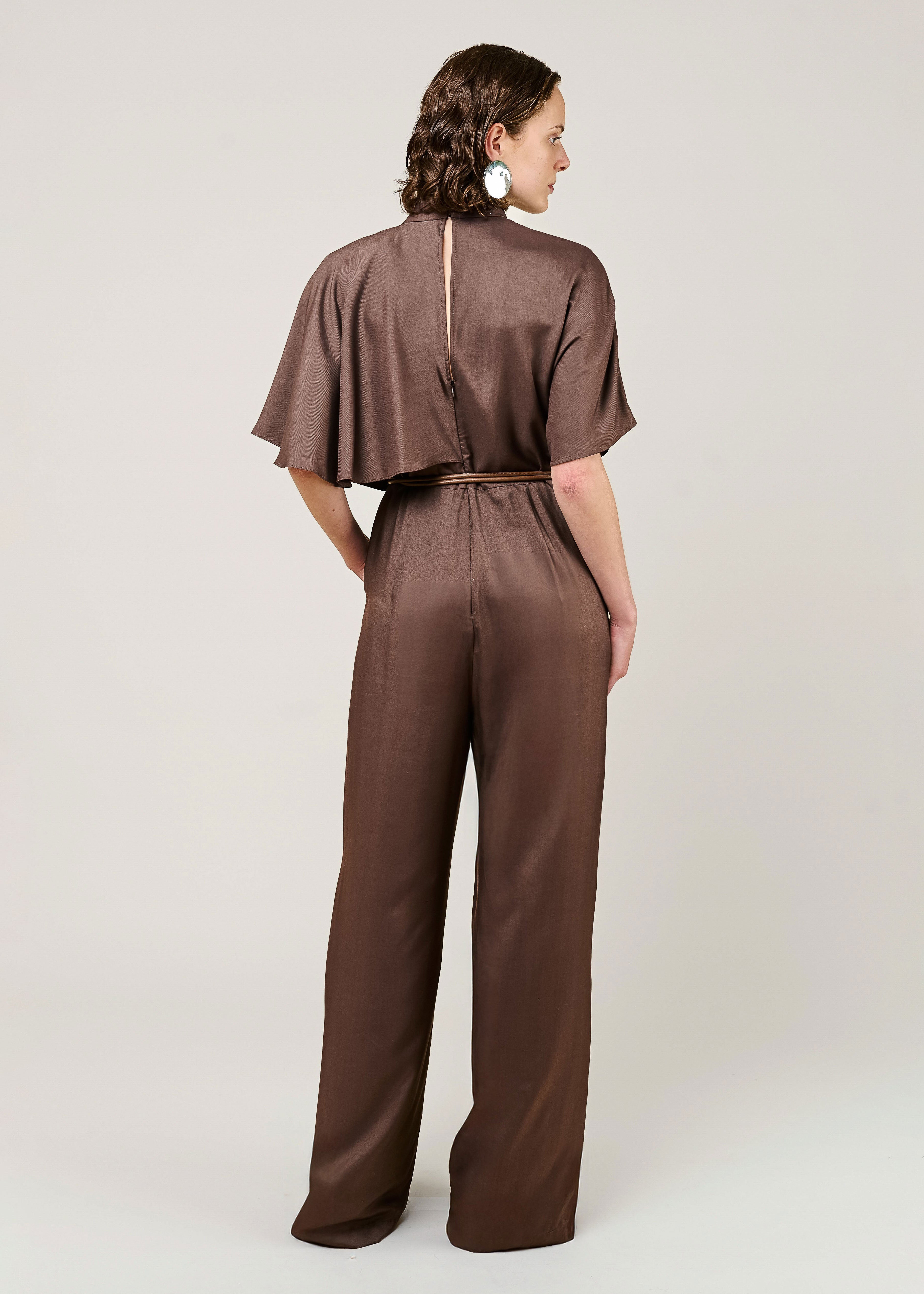 VI.VE.RE Reinah Cape Sleeve Silk Blend Jumpsuit