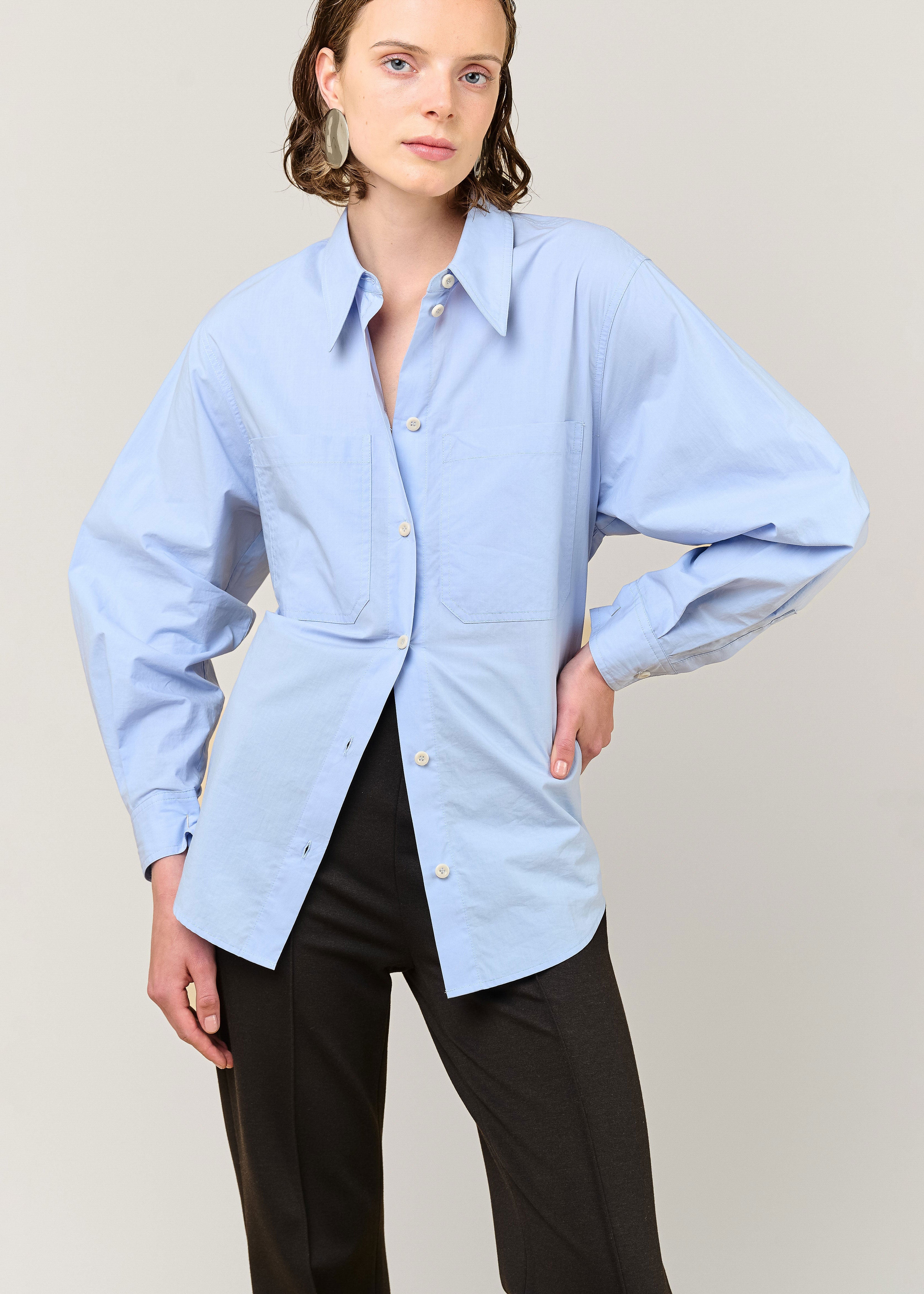 VI.VE.RE Ember Belted Poplin Shirt - Blue