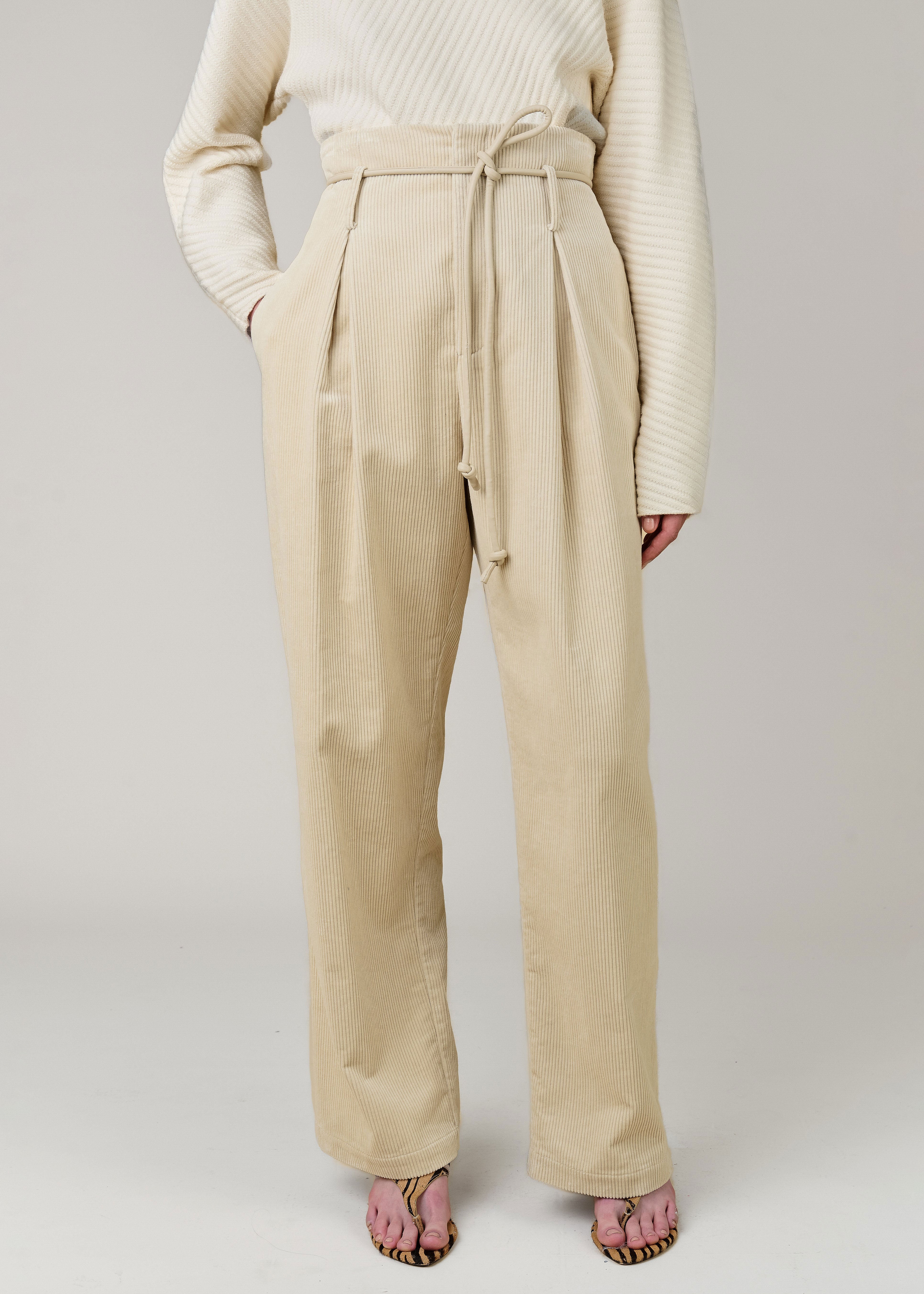 VI.VE.RE Raven Cord High Waist Trousers - Ecru
