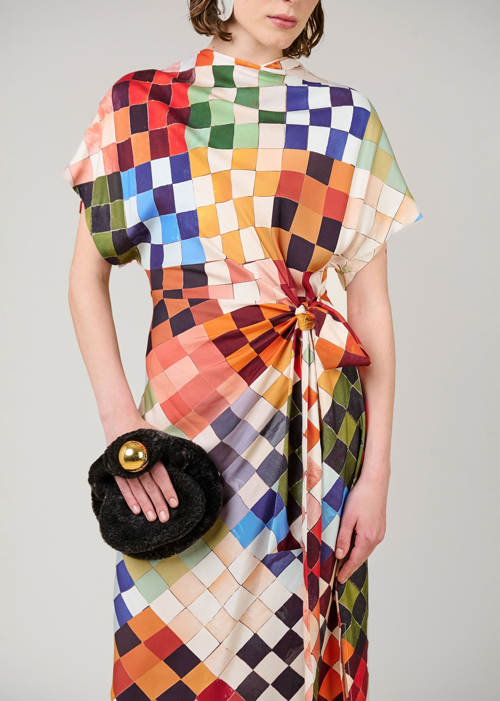 VI.VE.RE Rabia Mosaic Print Silk Tie Dress