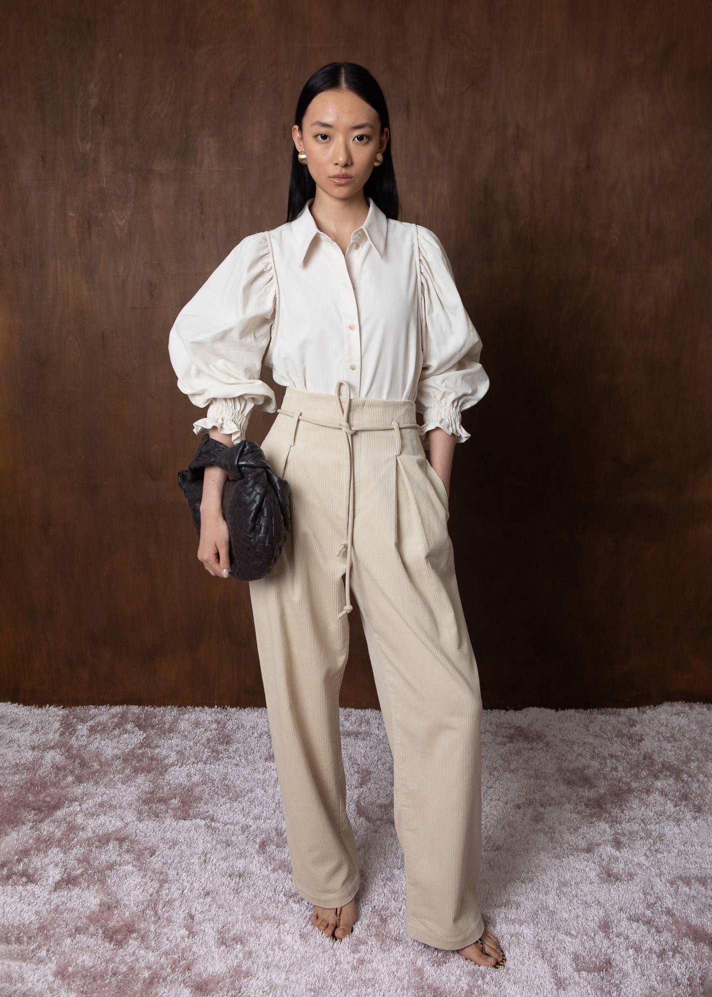 VI.VE.RE Raven Cord High Waist Trousers - Ecru