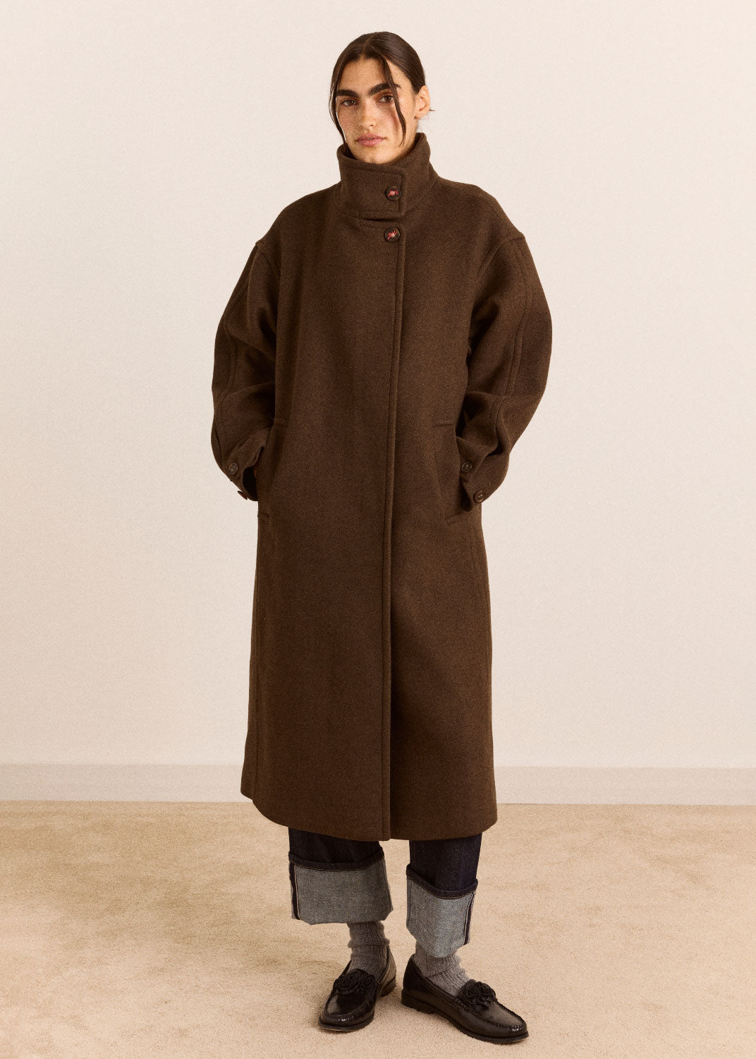 Damson Madder Agnes Wool Blend Coat - Chocolate