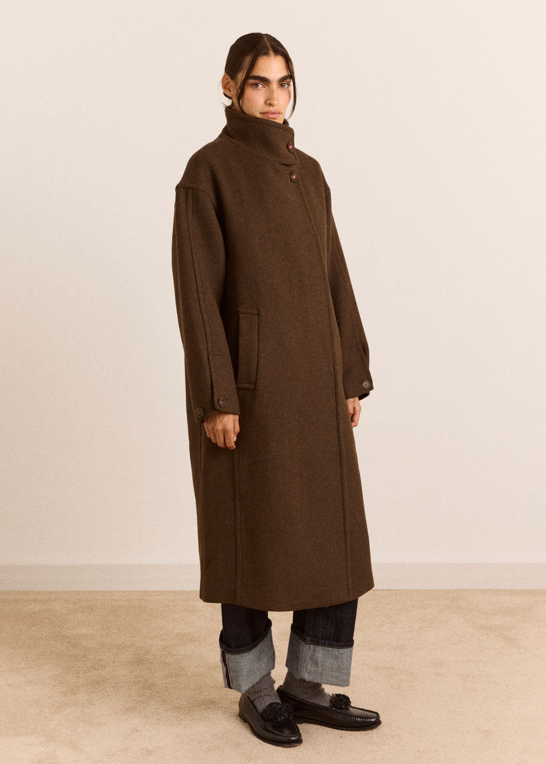 Damson Madder Agnes Wool Blend Coat - Chocolate