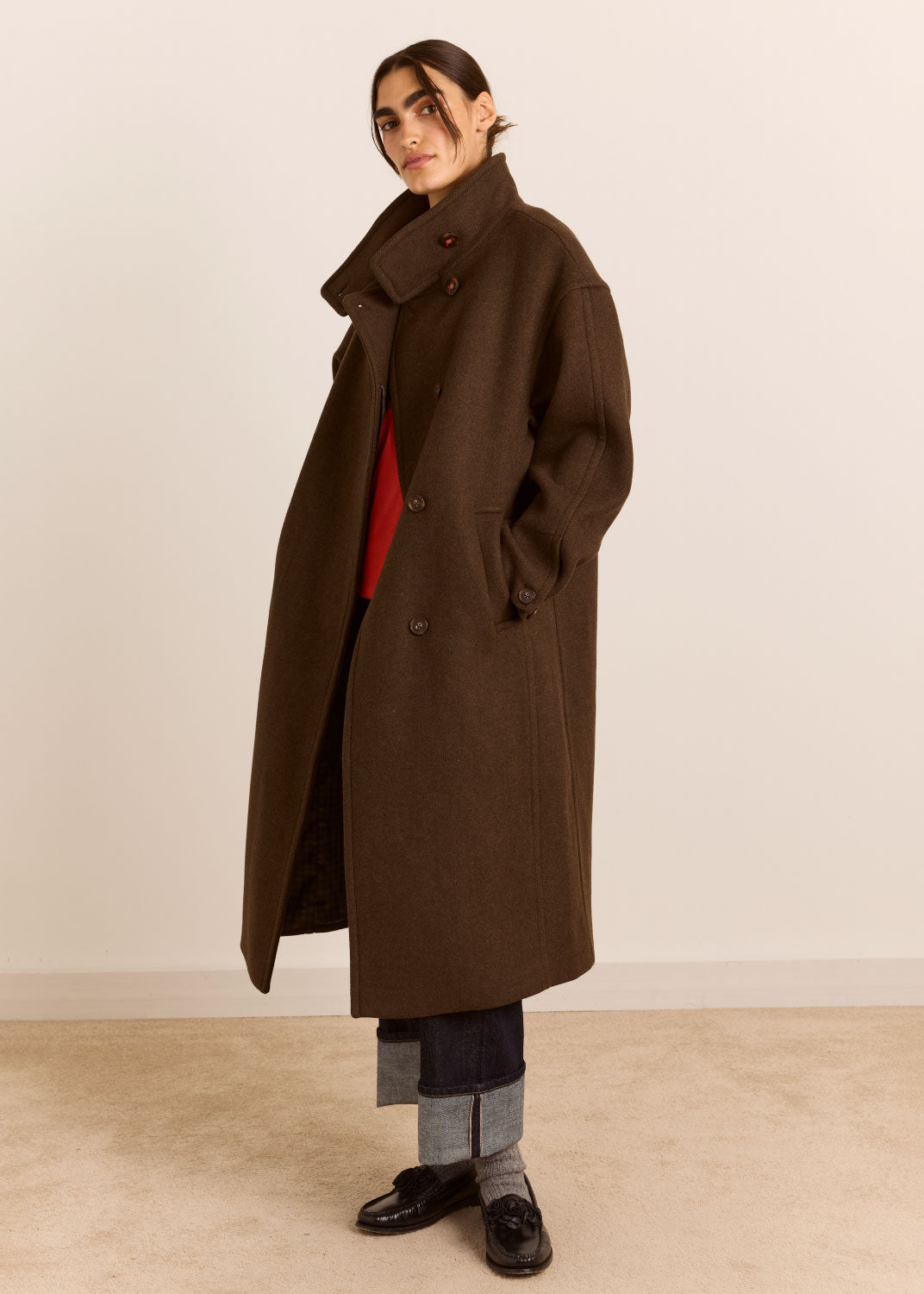 Damson Madder Agnes Wool Blend Coat - Chocolate