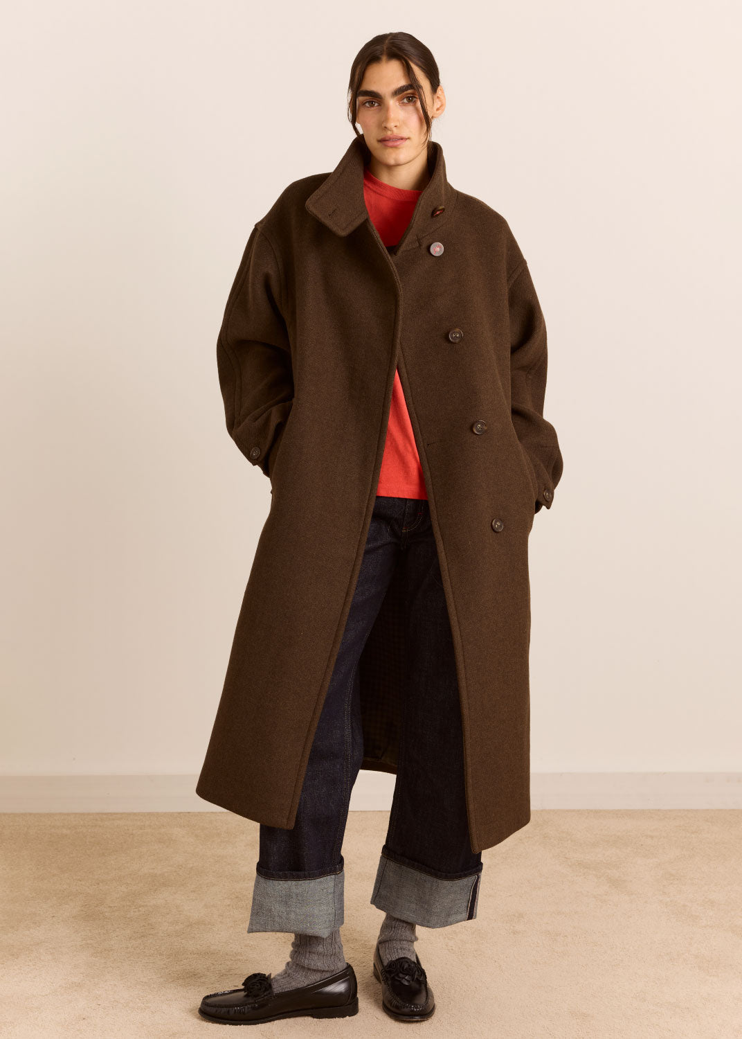 Damson Madder Agnes Wool Blend Coat - Chocolate