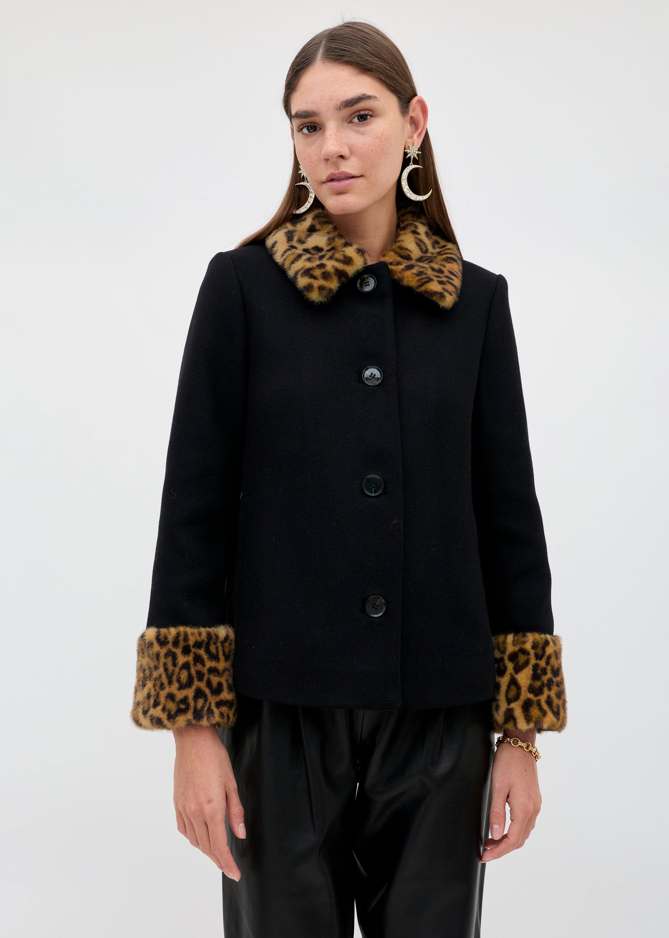 Rixo Aldith Wool Jacket - Marla Leopard Black