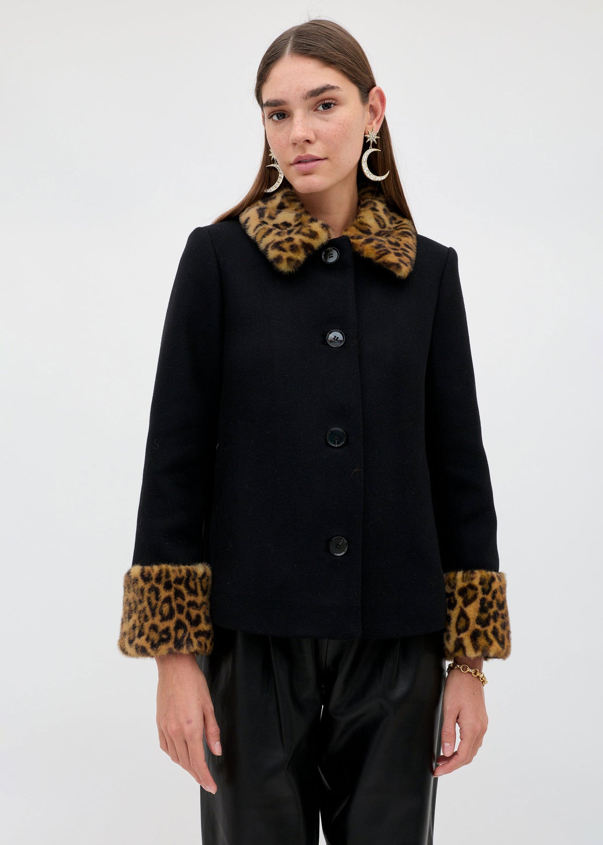 Rixo Aldith Wool Jacket - Marla Leopard Black
