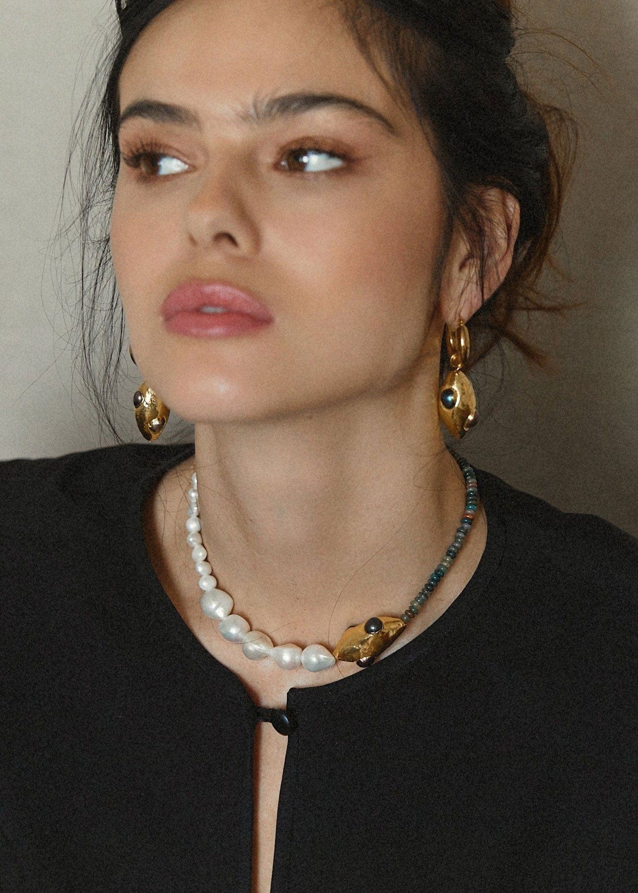 By Alona Orion Necklace - Gold with Indian Agate and Pearls