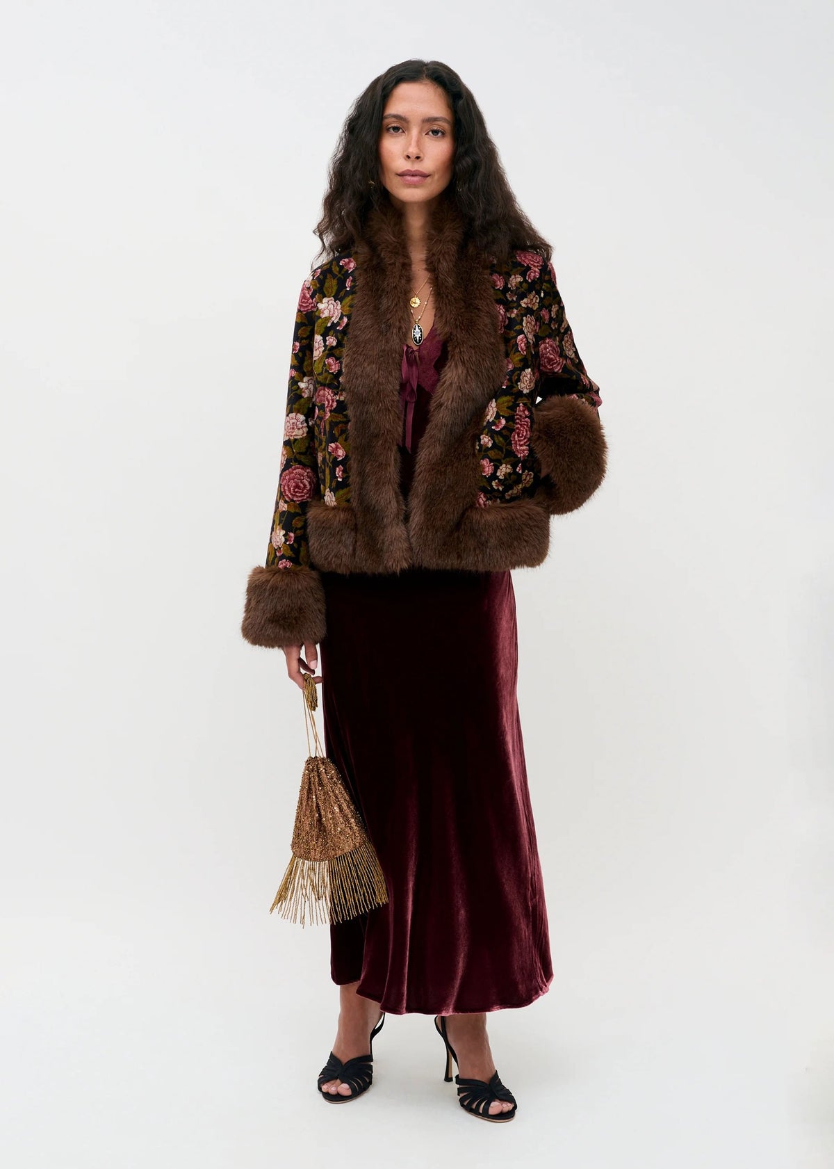 Rixo Amari Silk Velvet Dress - Bordeaux