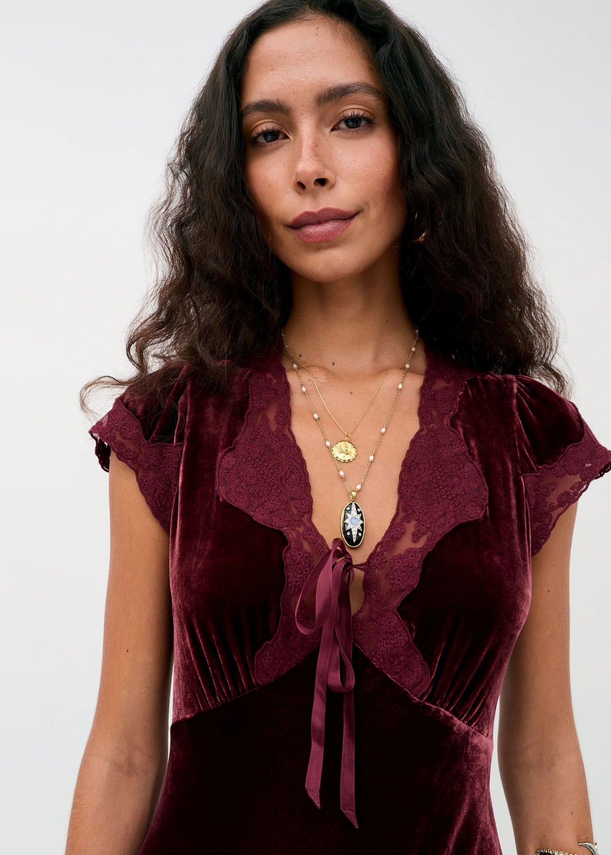 Rixo Amari Silk Velvet Dress - Bordeaux