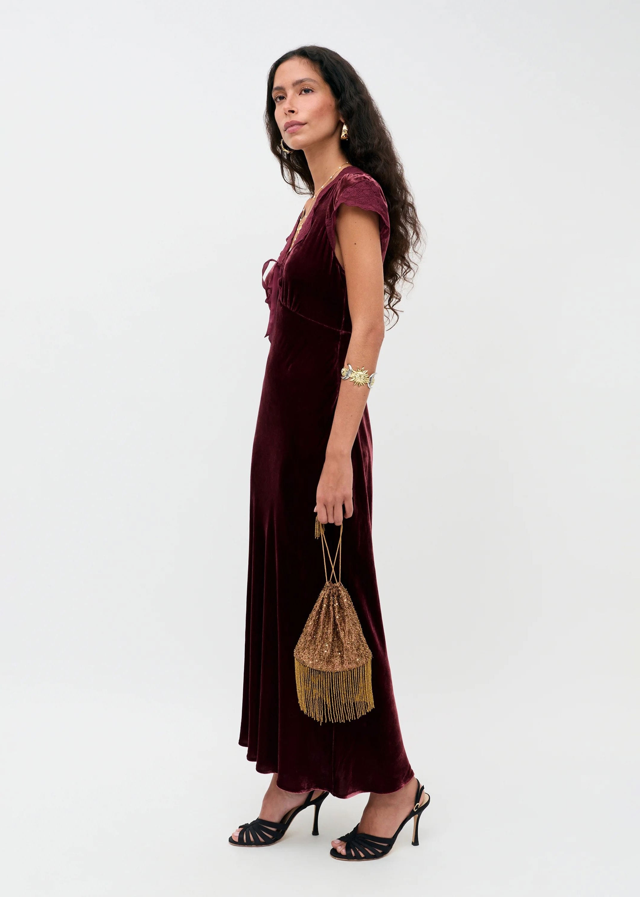 Rixo Amari Silk Velvet Dress - Bordeaux