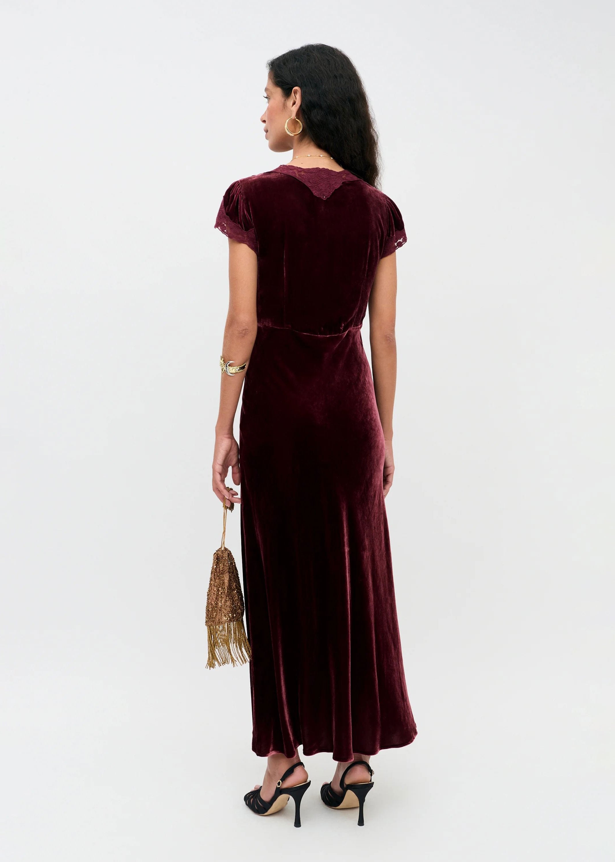 Rixo Amari Silk Velvet Dress - Bordeaux