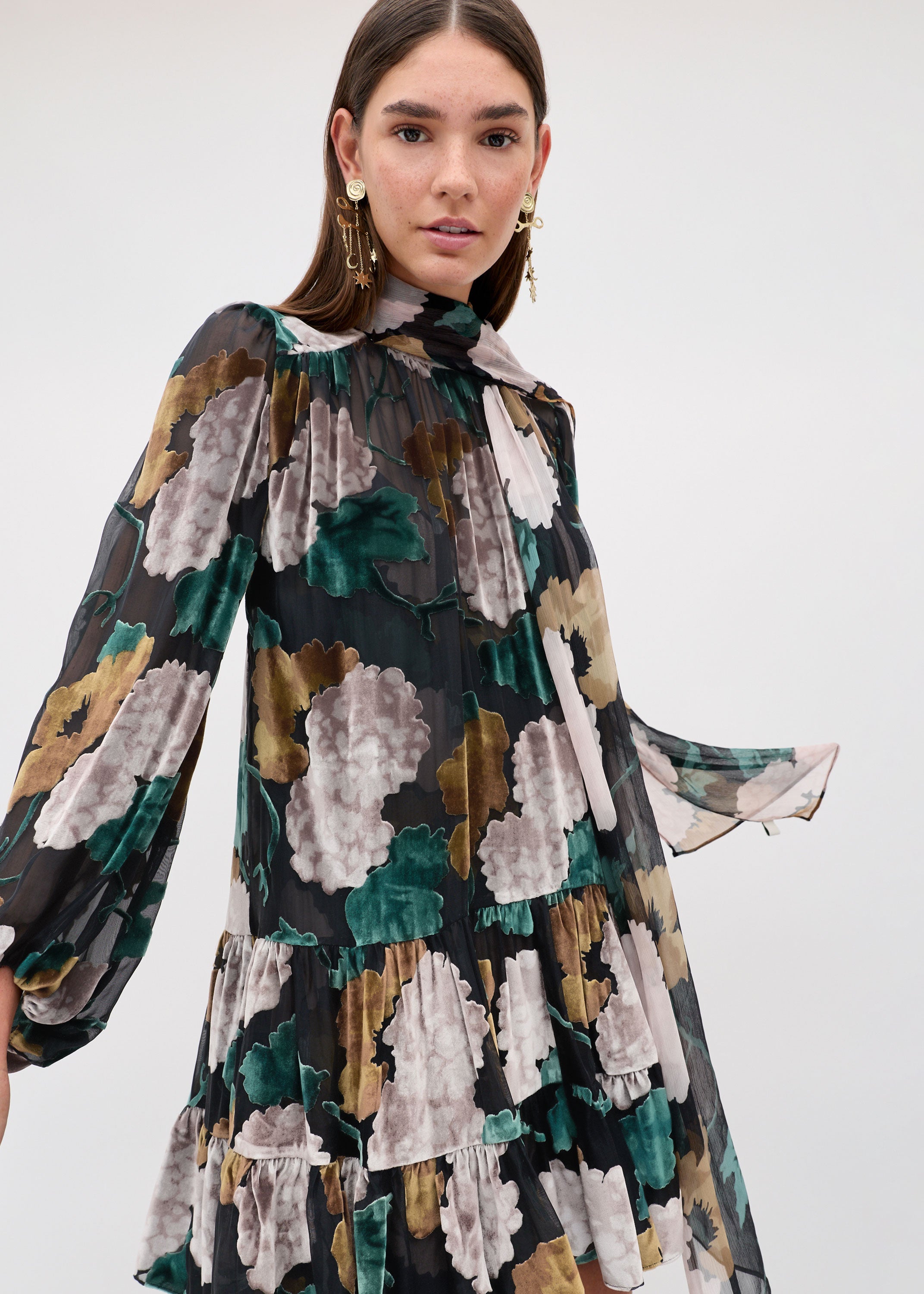Rixo Anaya Dress - Hydrangea Floral Charcoal