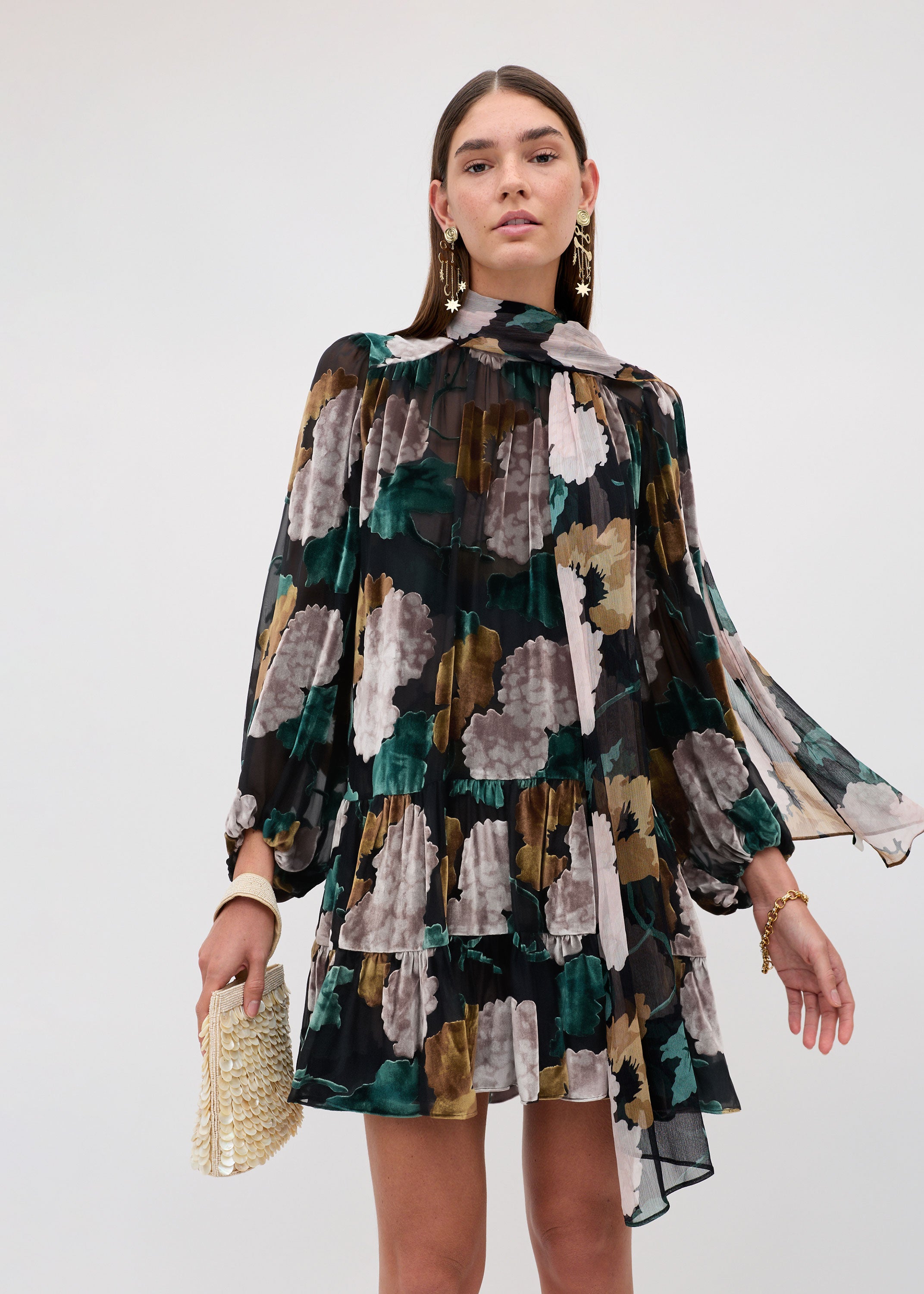 Rixo Anaya Dress - Hydrangea Floral Charcoal
