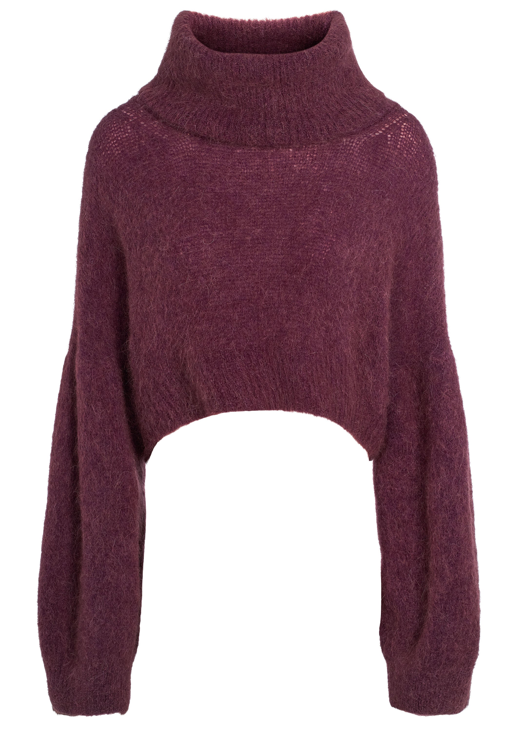 American Dreams Andrea Rollneck Cropped Alpaca Pullover - Bordeaux