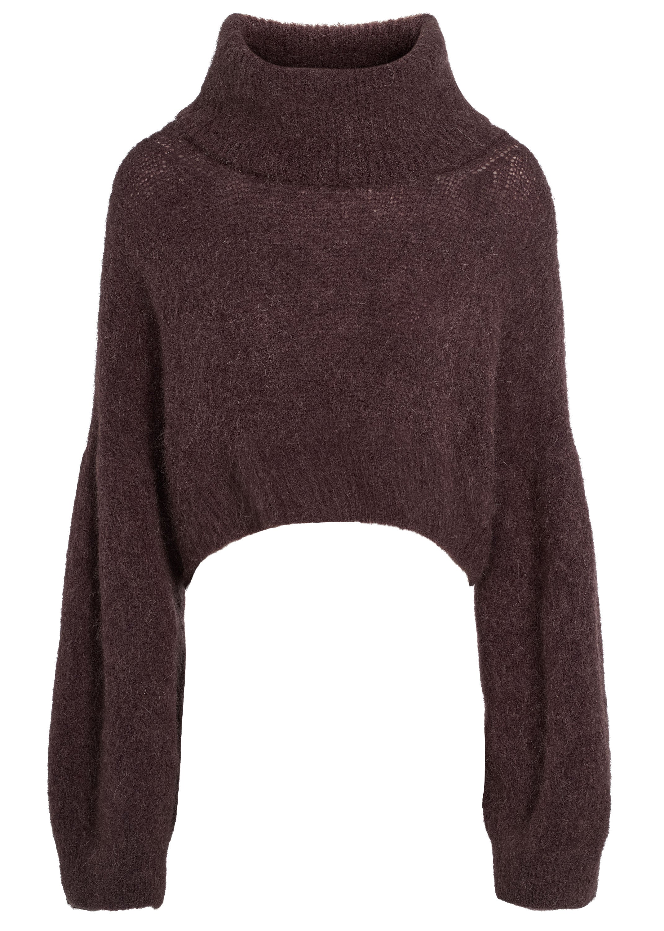 American Dreams Andrea Rollneck Cropped Alpaca Pullover - Cocoa