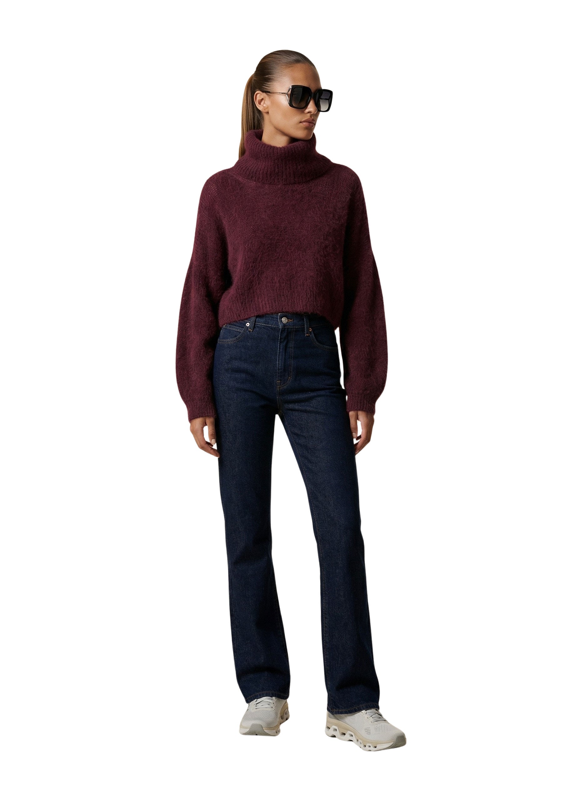 American Dreams Andrea Rollneck Cropped Alpaca Pullover - Bordeaux