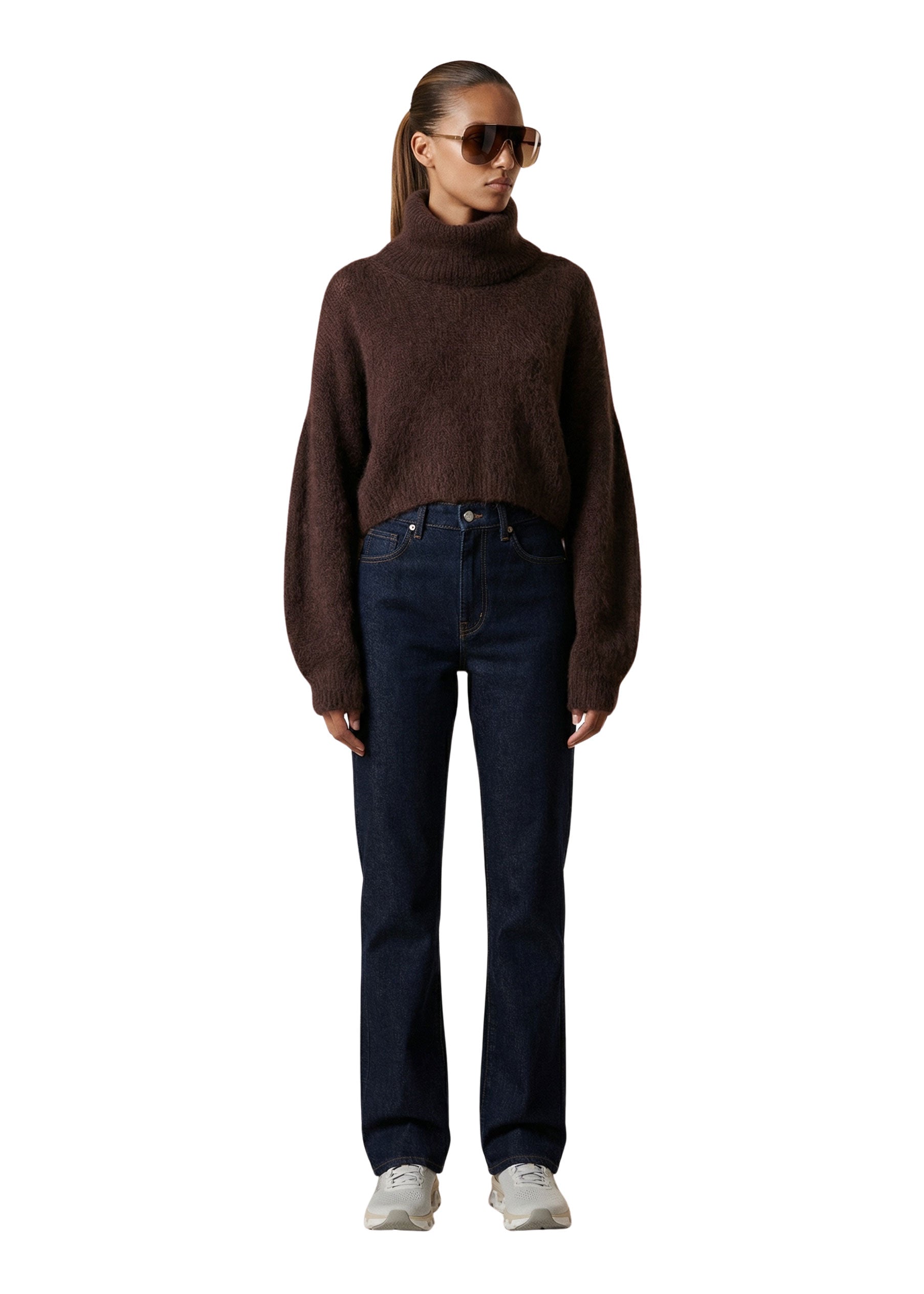 American Dreams Andrea Rollneck Cropped Alpaca Pullover - Cocoa
