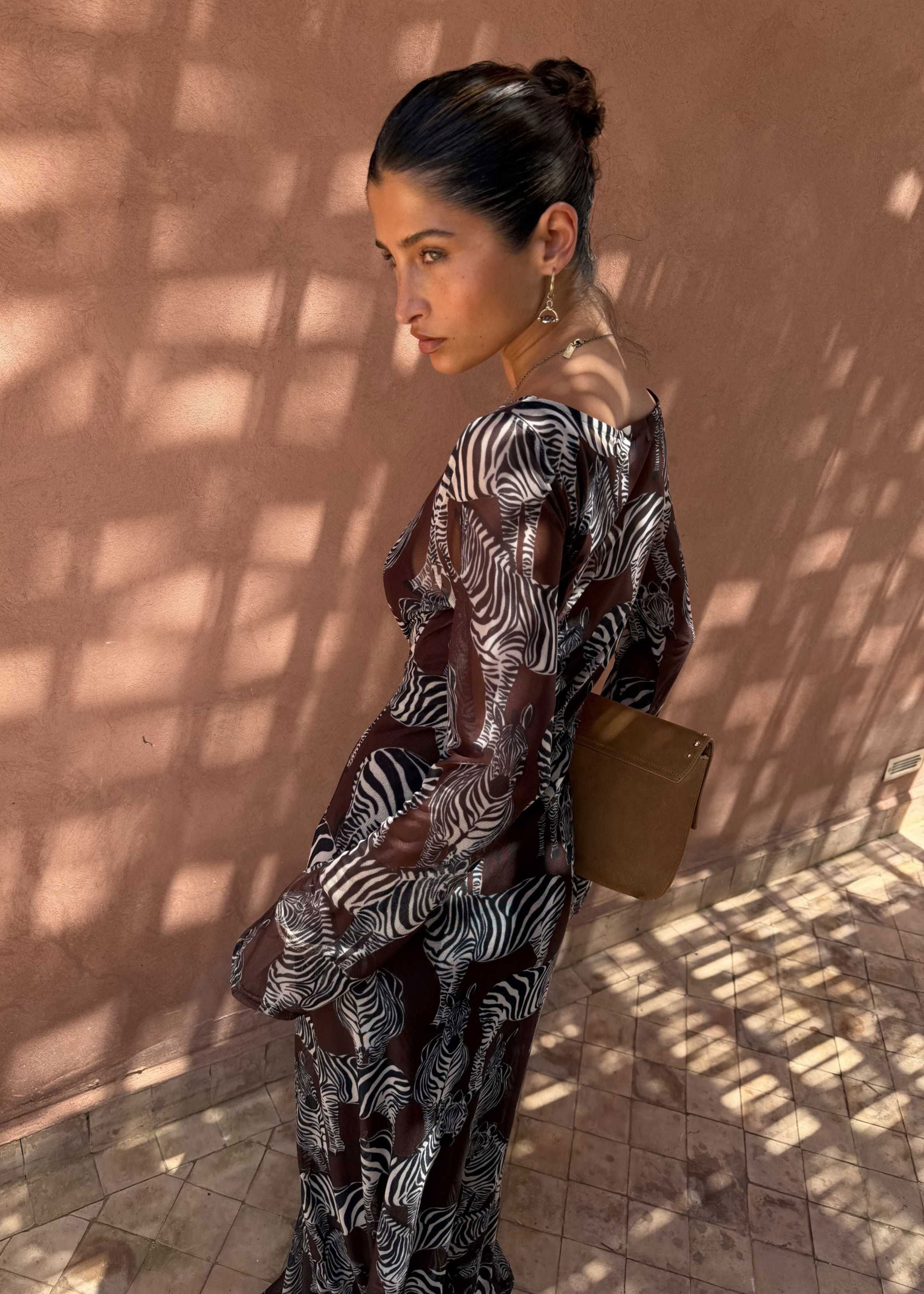 Never Fully Dressed Chocolate Zebra Aria Dress