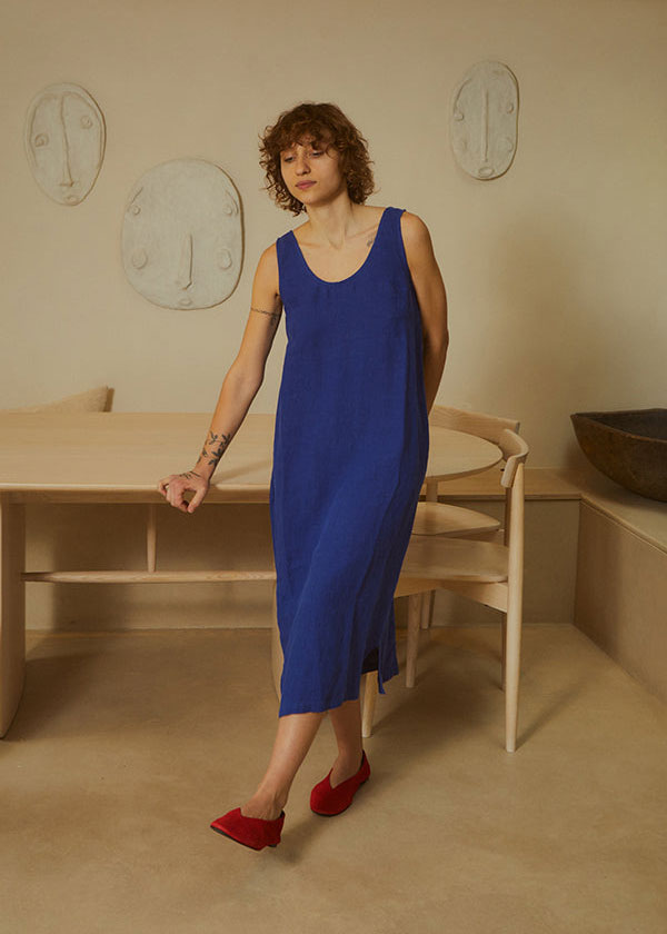 L.F.Markey Basic Linen Shift Dress - Cobalt