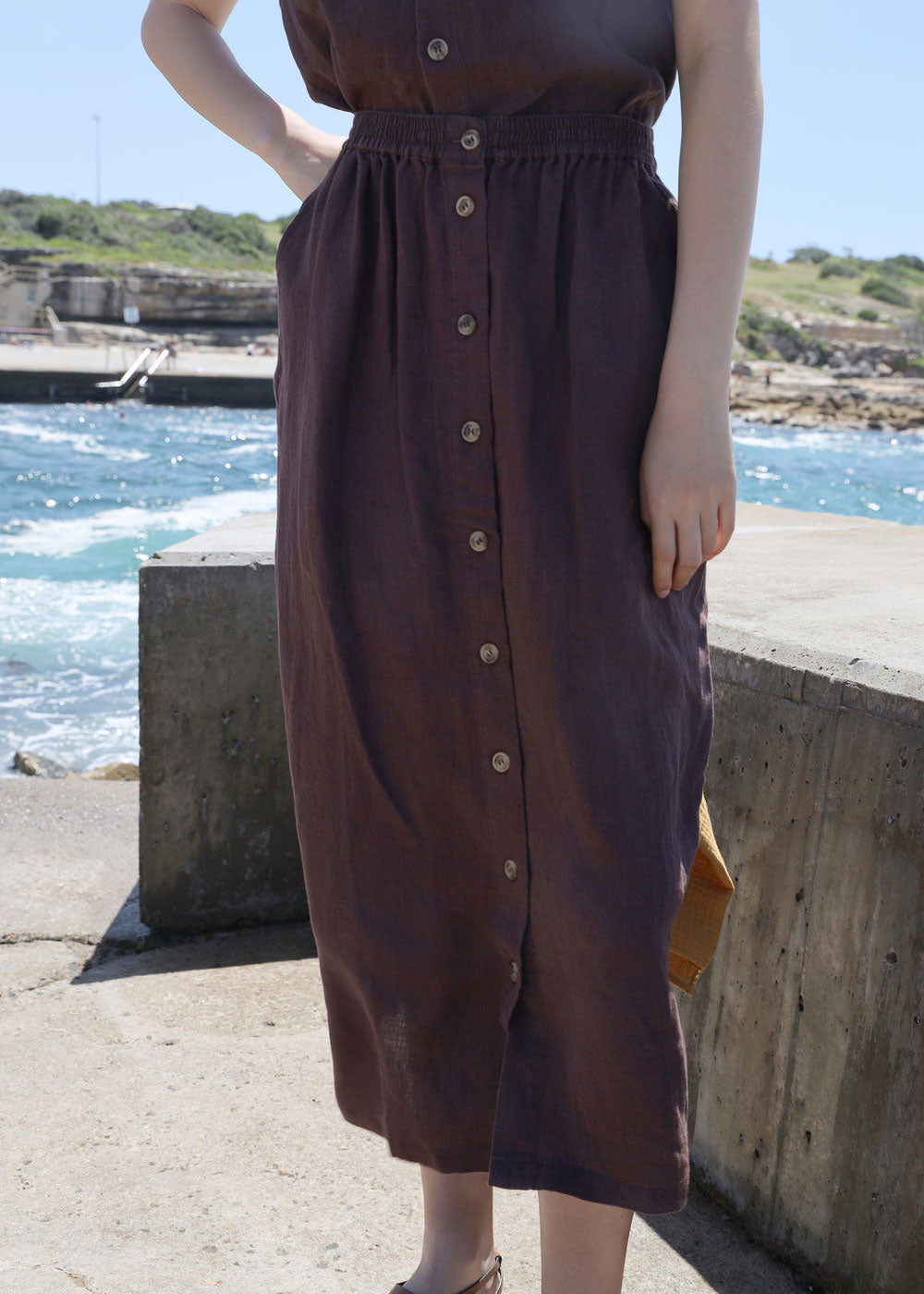 L.F.Markey Basic Button Front Skirt - Chocolate