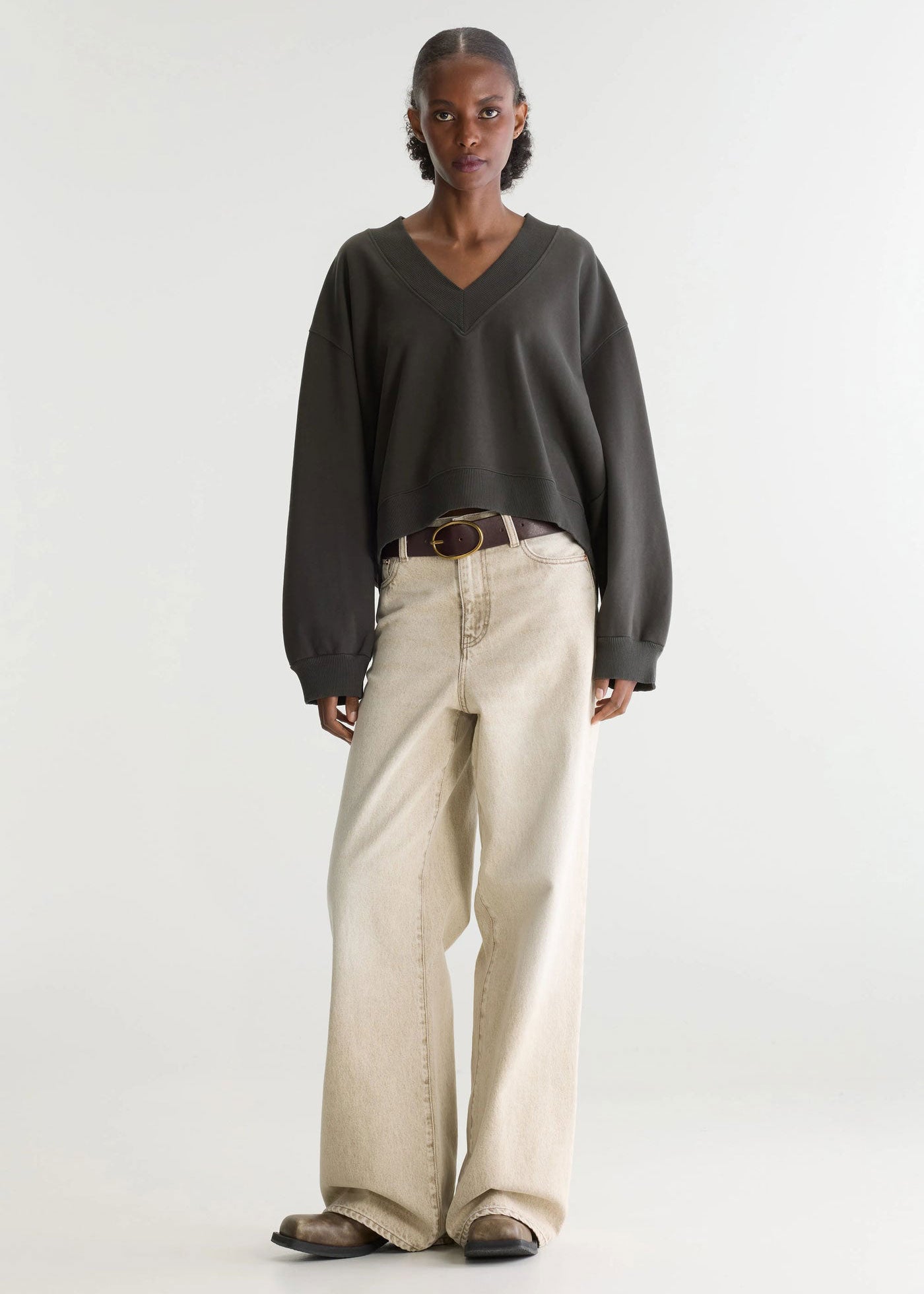 Bellerose Sula Cropped V-Neck Sweatshirt