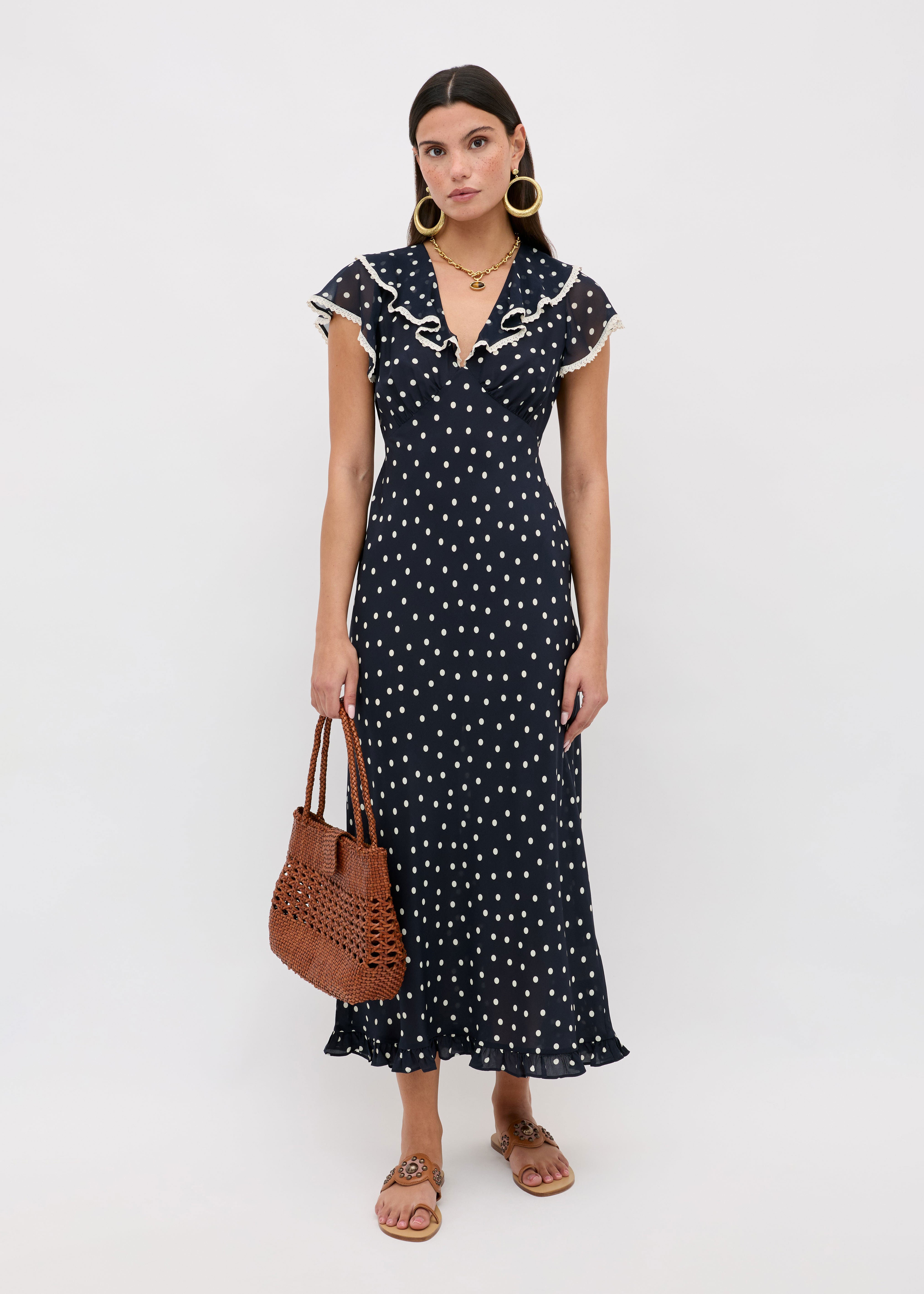 Rixo Bethea Midi Dress - Layla Dot Navy