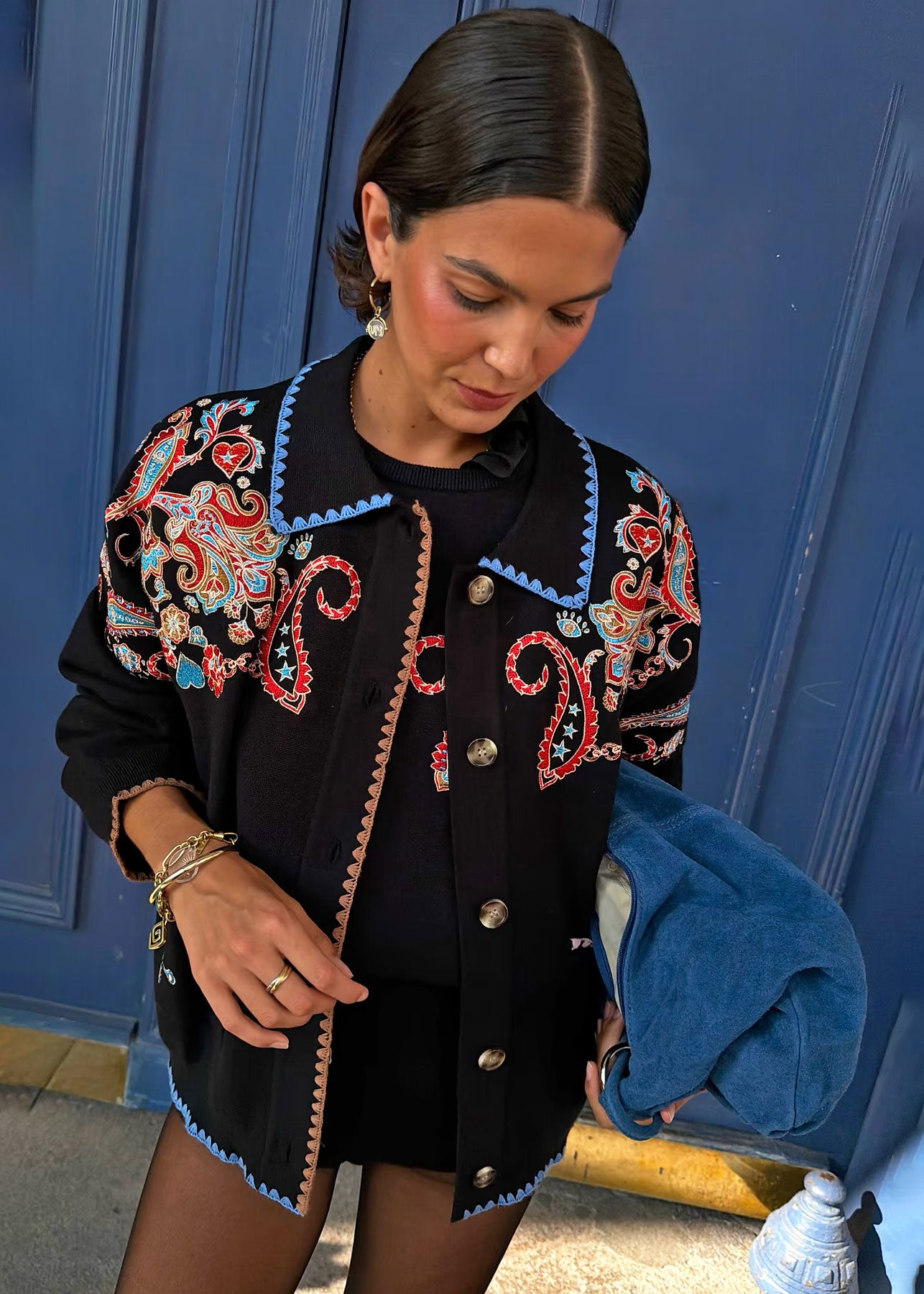 Never Fully Dressed Black Embroidered Paisley Cardigan