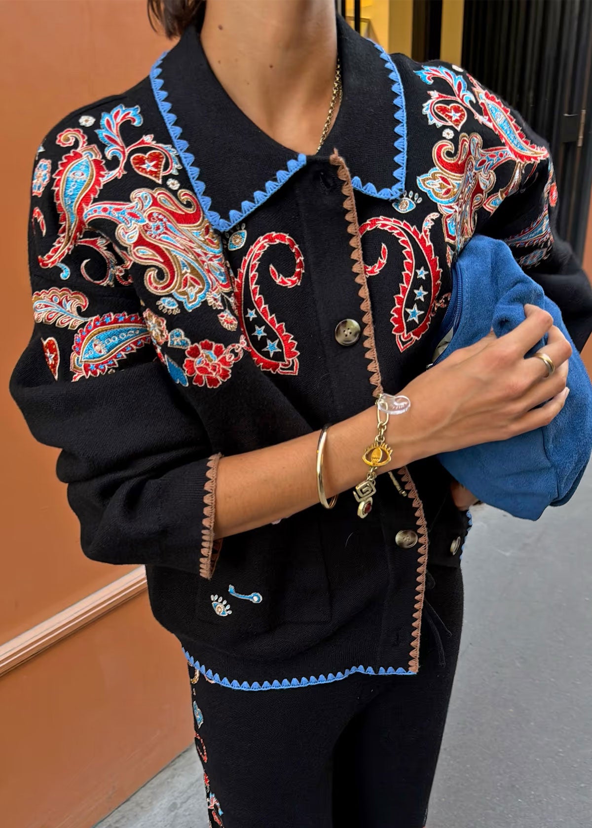 Never Fully Dressed Black Embroidered Paisley Cardigan