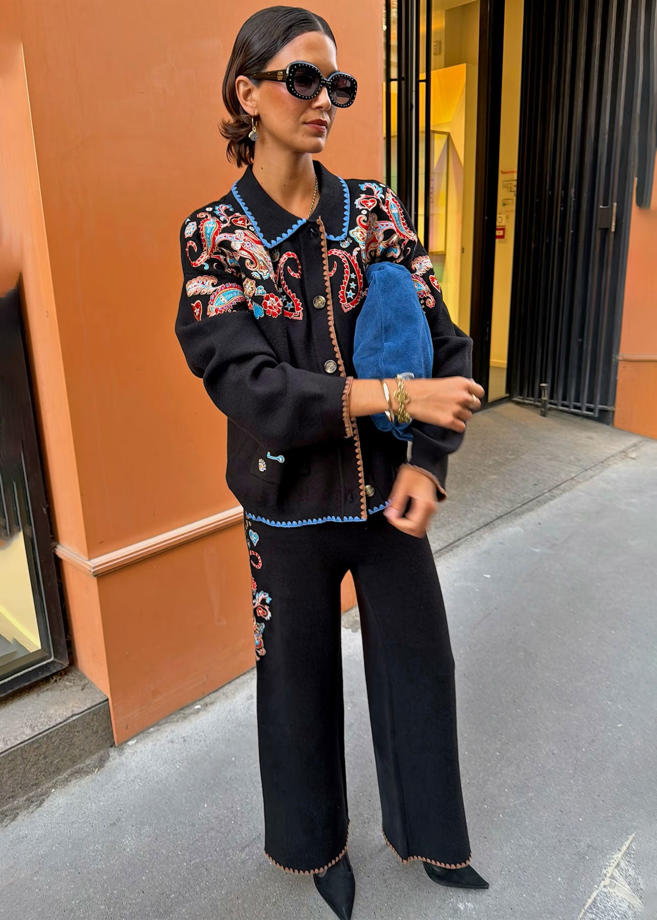 Never Fully Dressed Black Paisley Wide Leg Knit Joggers