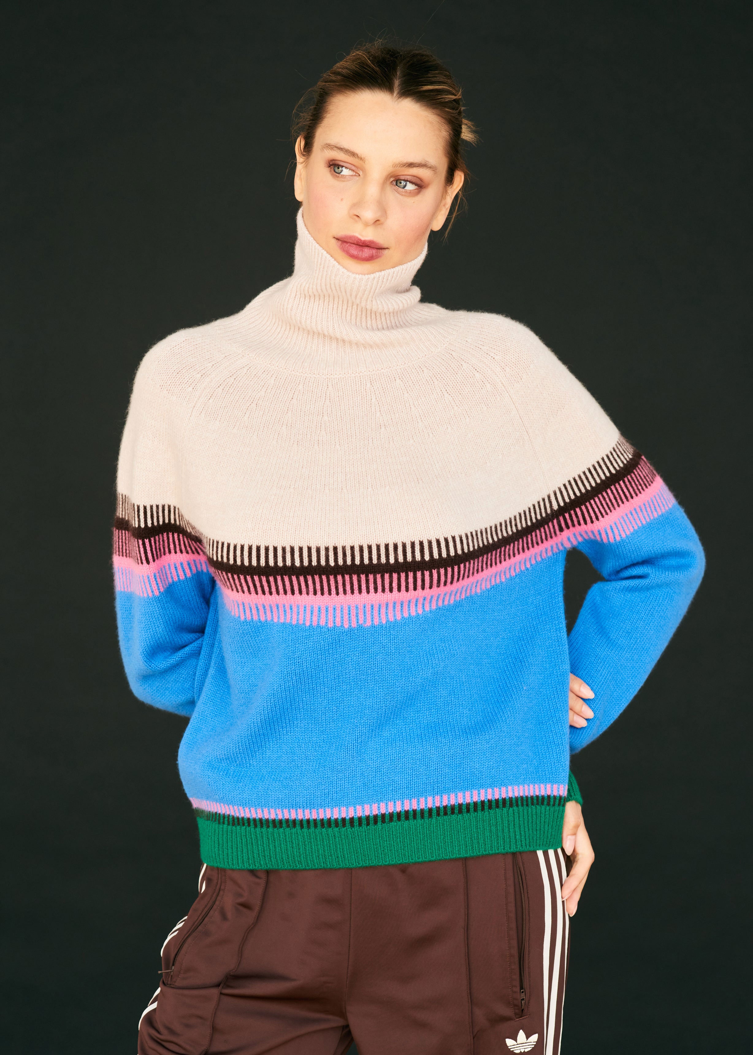 Jumper 1234 Block Fair Isle Tweed Roll Collar